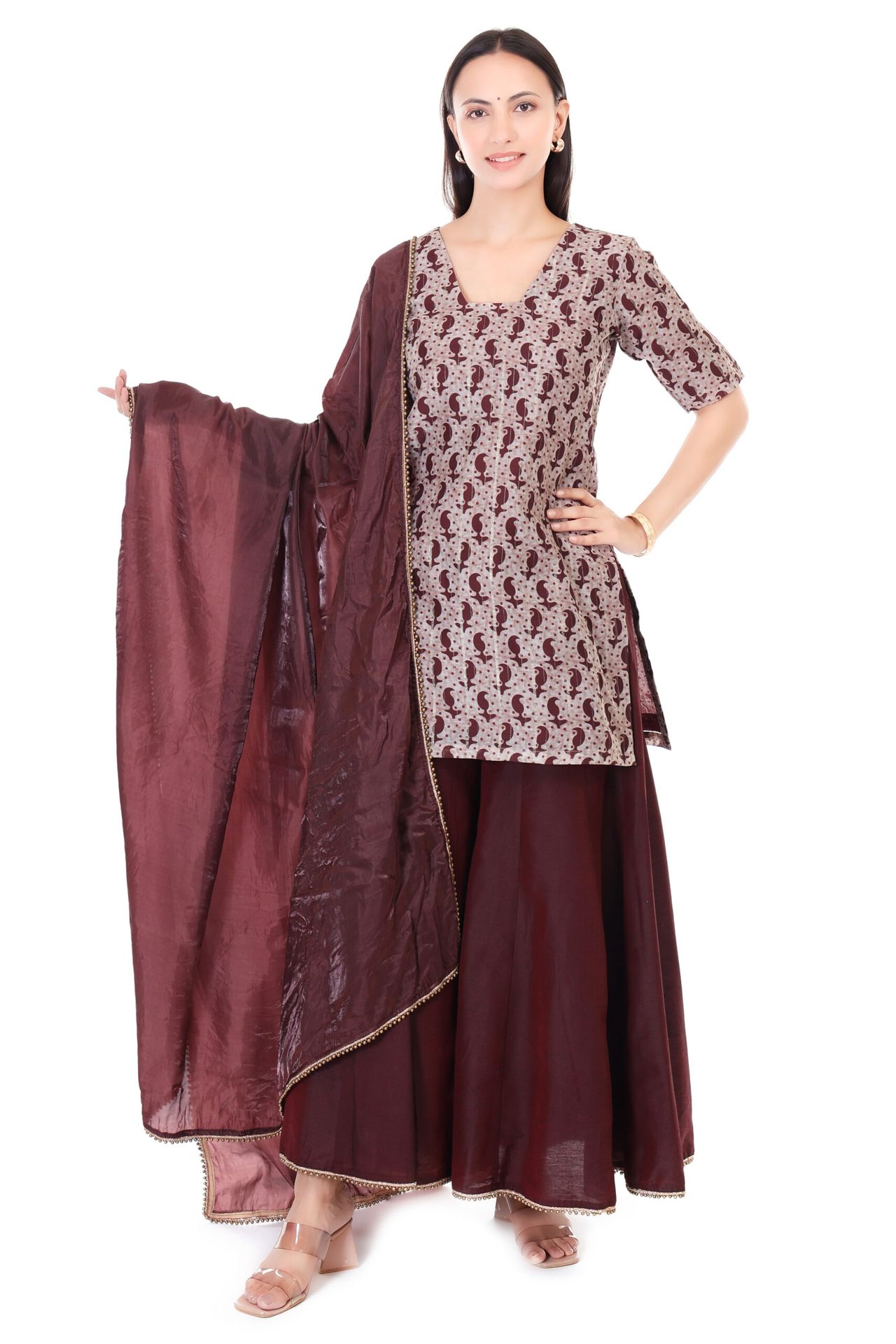 Chanderi Silk Kurta With Silk Sharara And Organza Dupatta