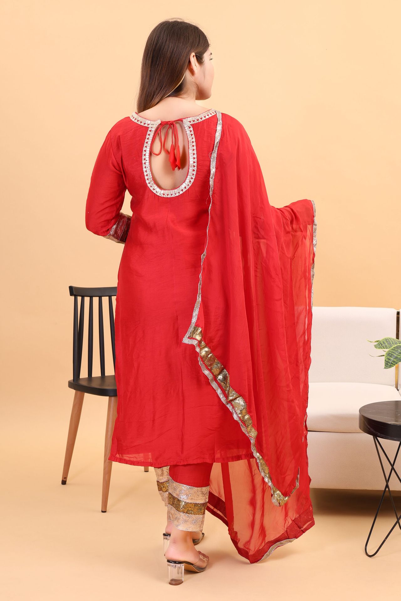 Chanderi Silk Kurta Set With Gota Work And Dupatta image 2