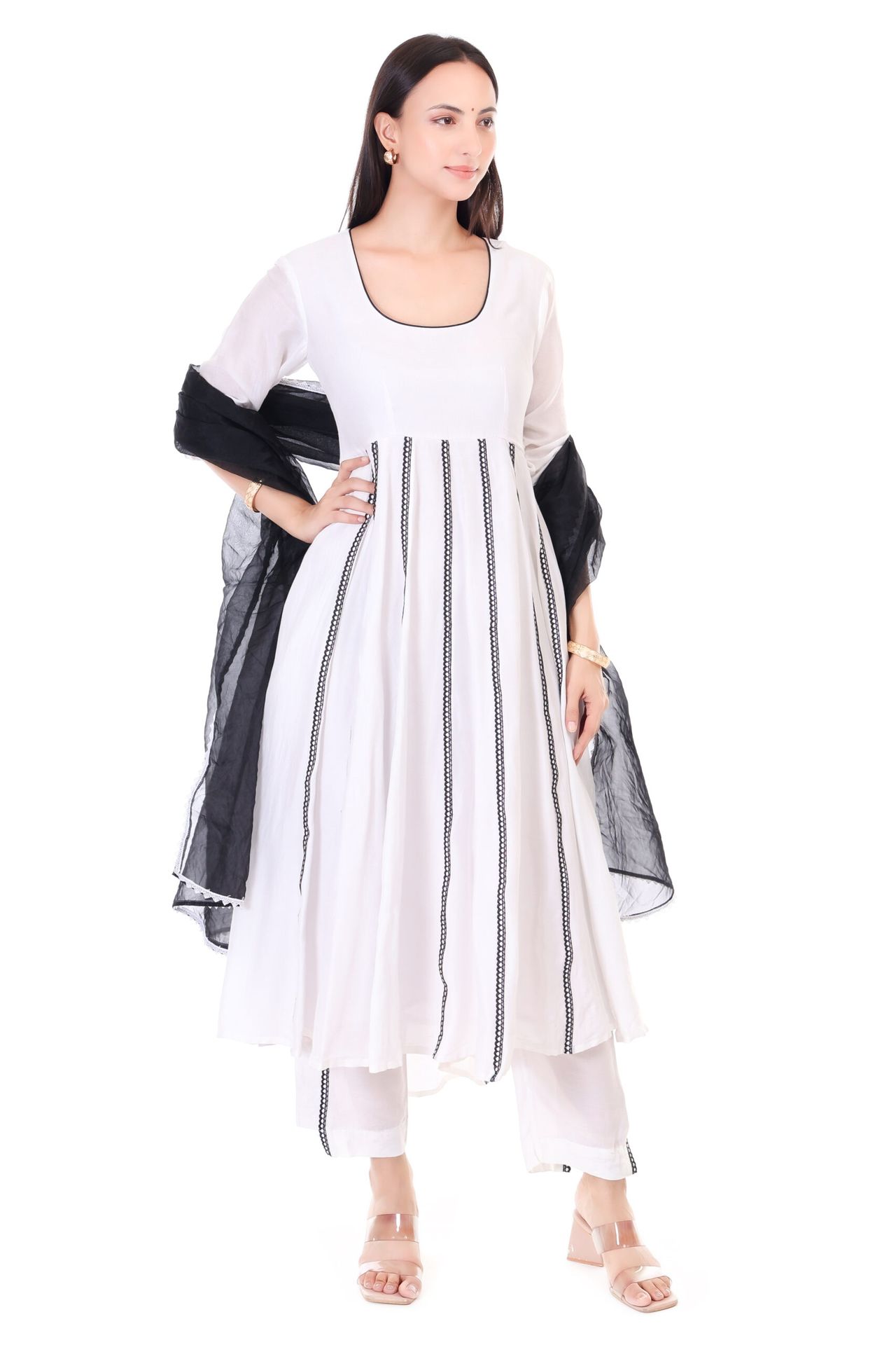 Muslin Anarkali Set With Orgenzza Dupatta