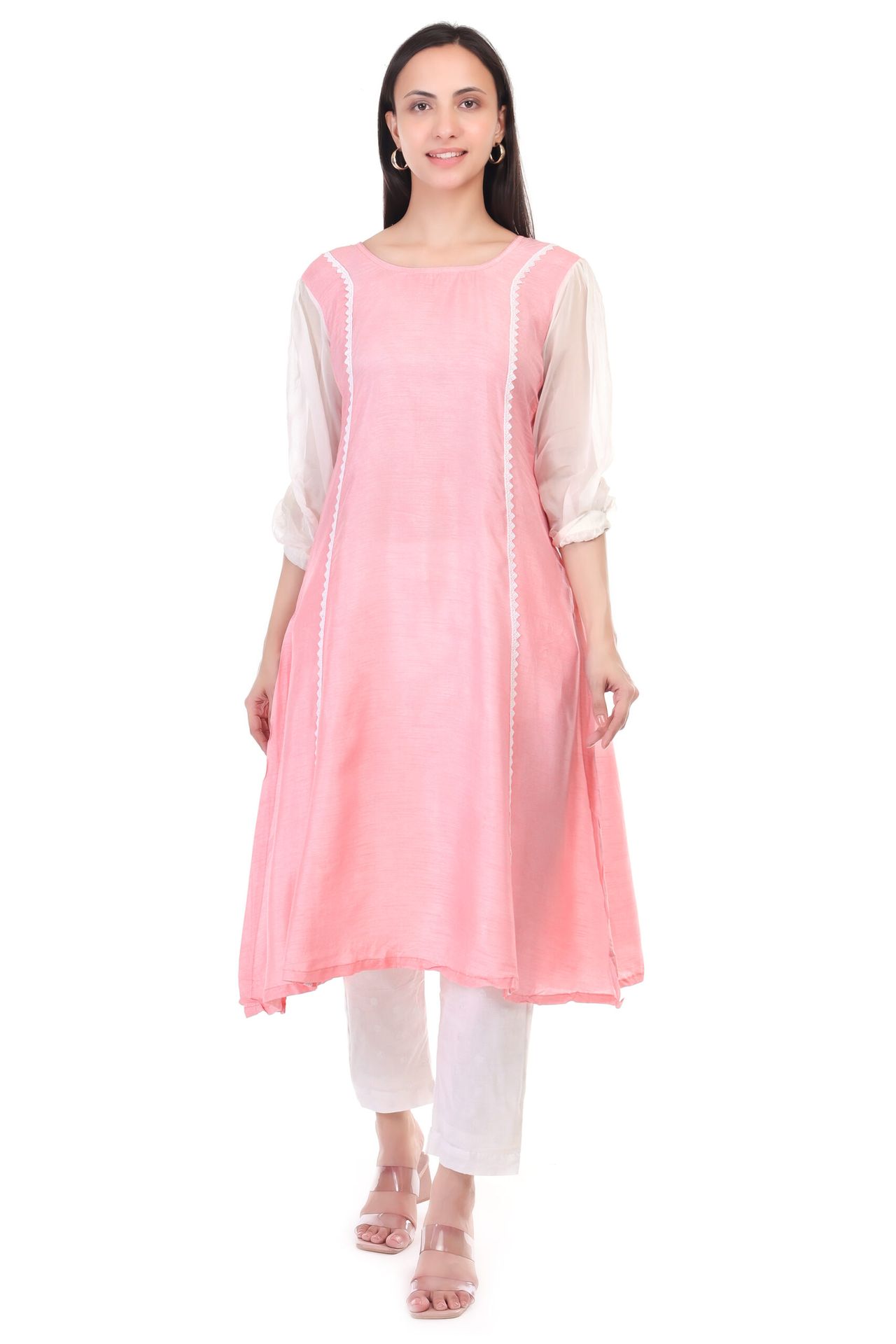 Dola Silk Kurta Set With Orgenzza Sleeves