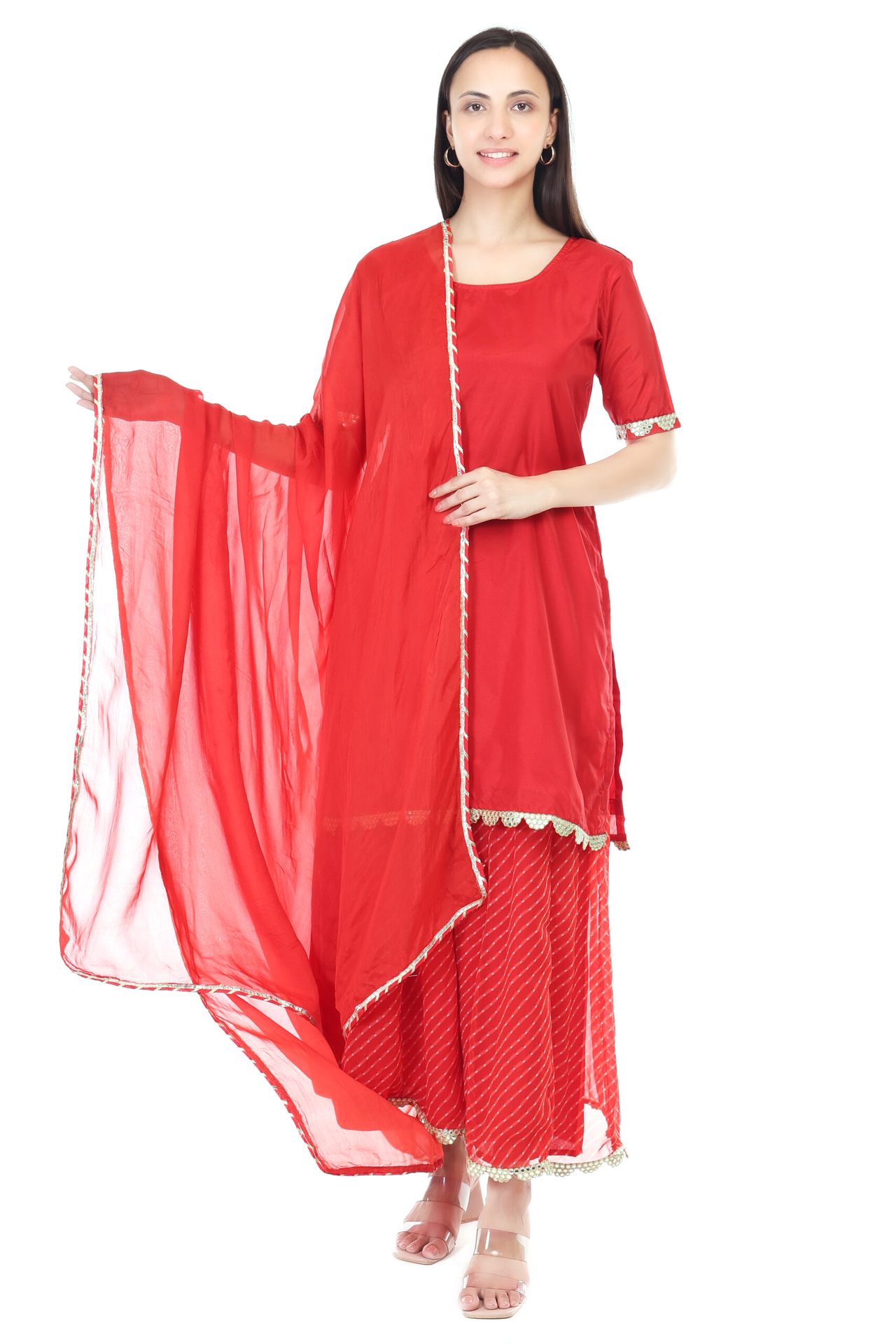 Silk Kurta With Georgette Sharara And Orgenzza Dupatta