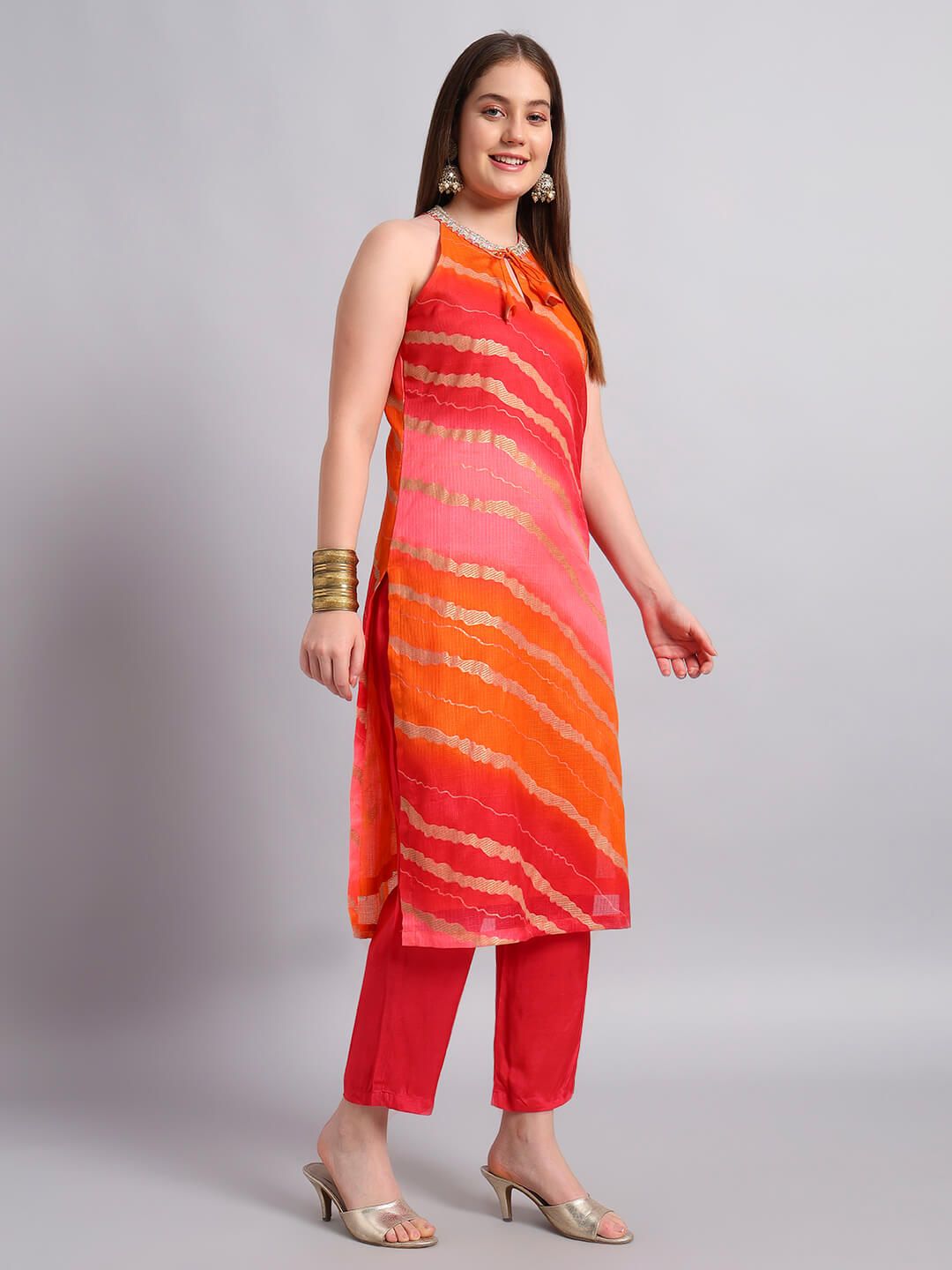 Kotadoria Leheria Kurta Set With Organza Dupatta
