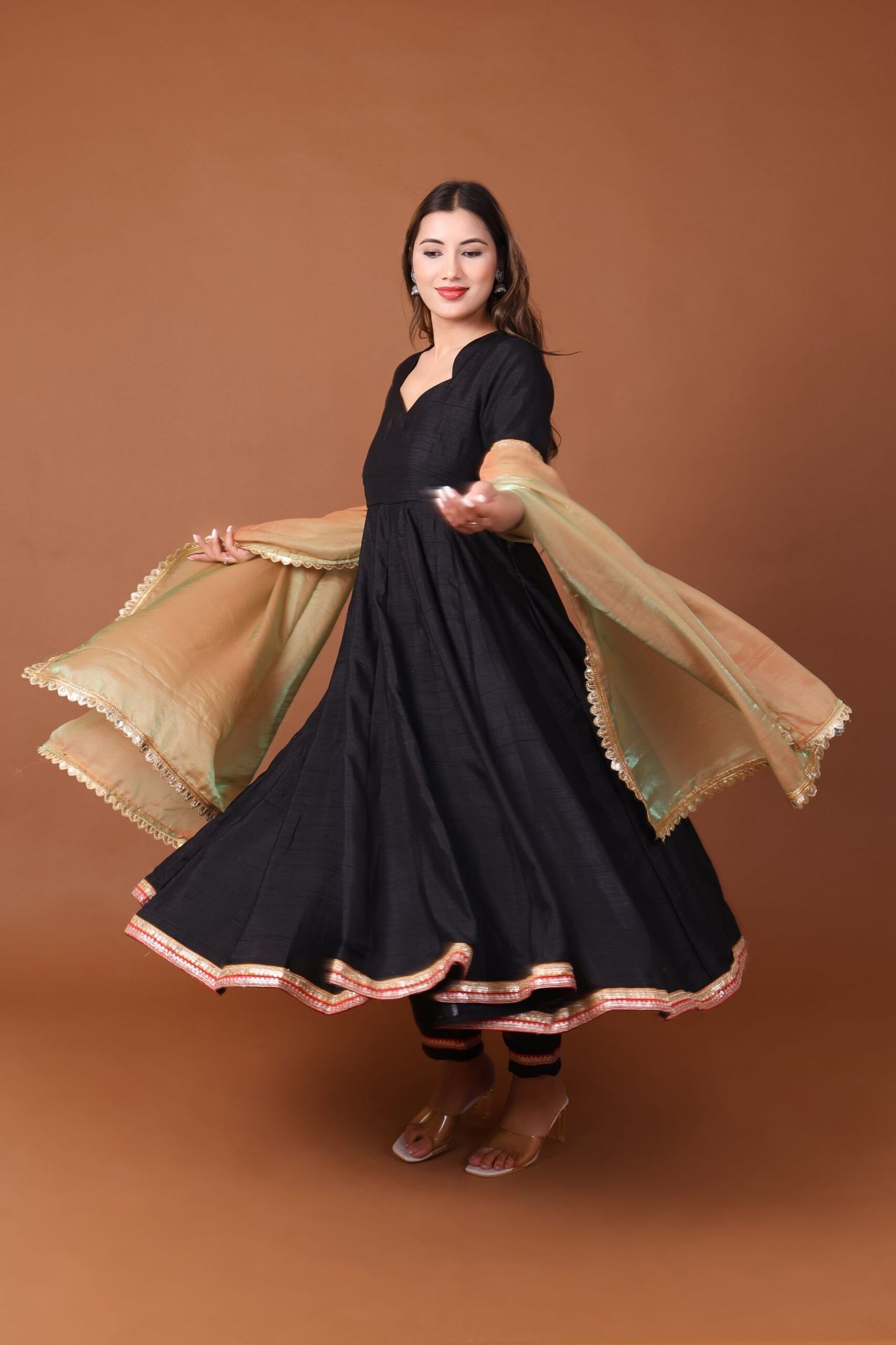 Satin Dupion Anarkali Kurta Set With Dupatta