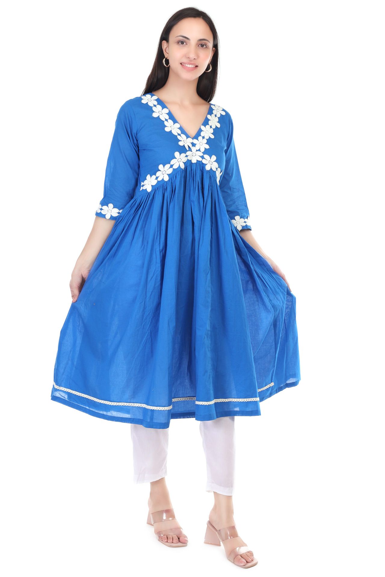 Cambric Cotton Anarkali Kurta Set Detailing With Lace image 2