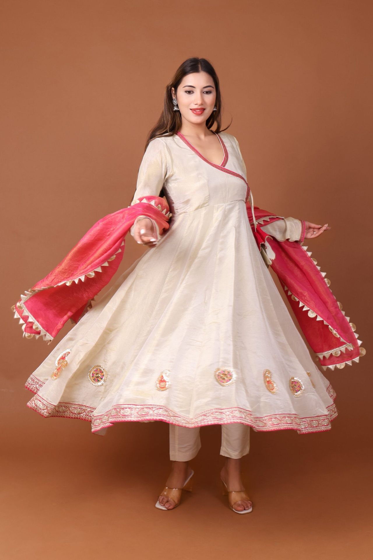 Tissue Silk Angrakha Anarkali Kurta Set With Dupatta image 2