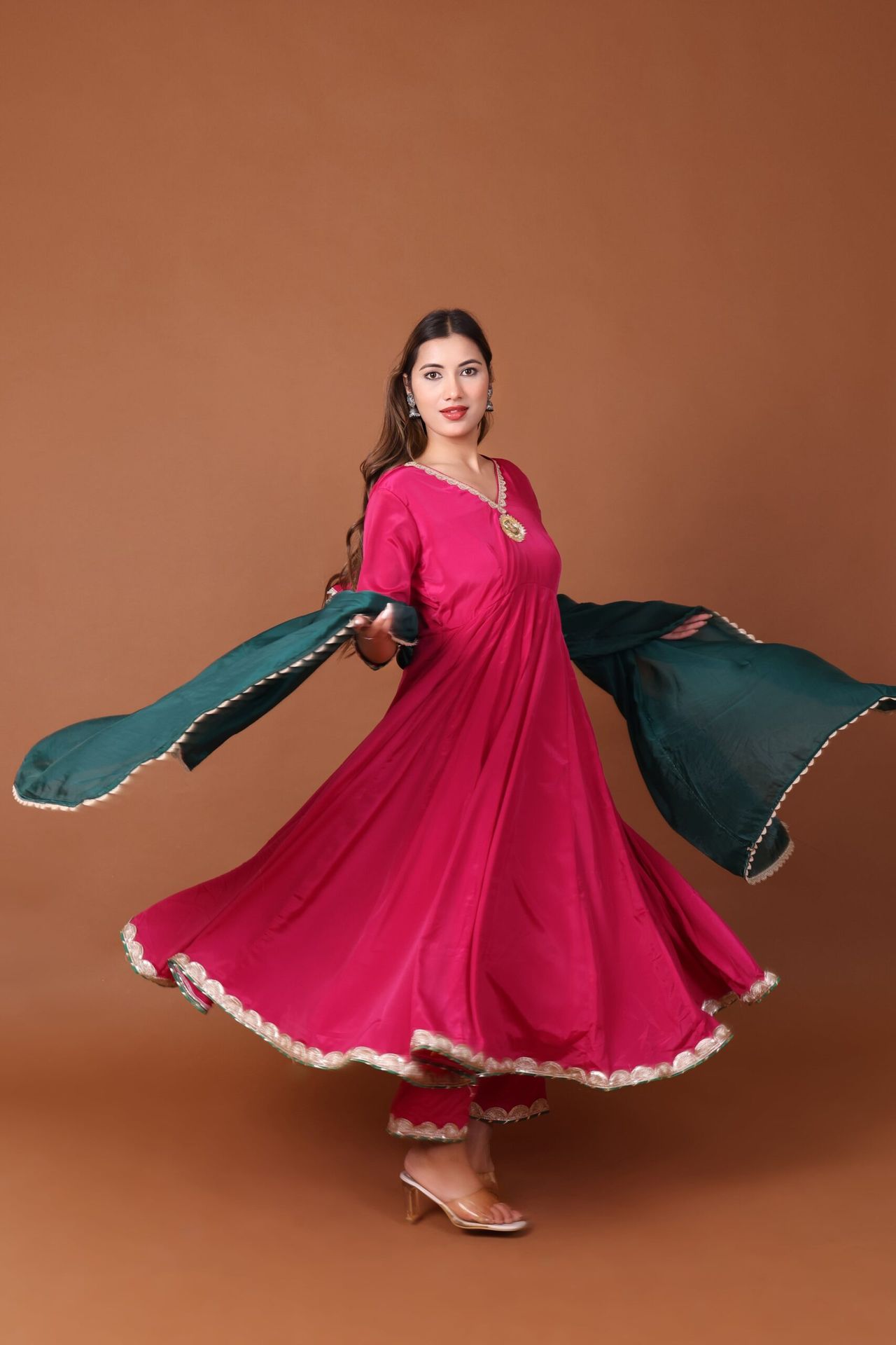 Crepe Anarkali Kurta Set With Dupatta