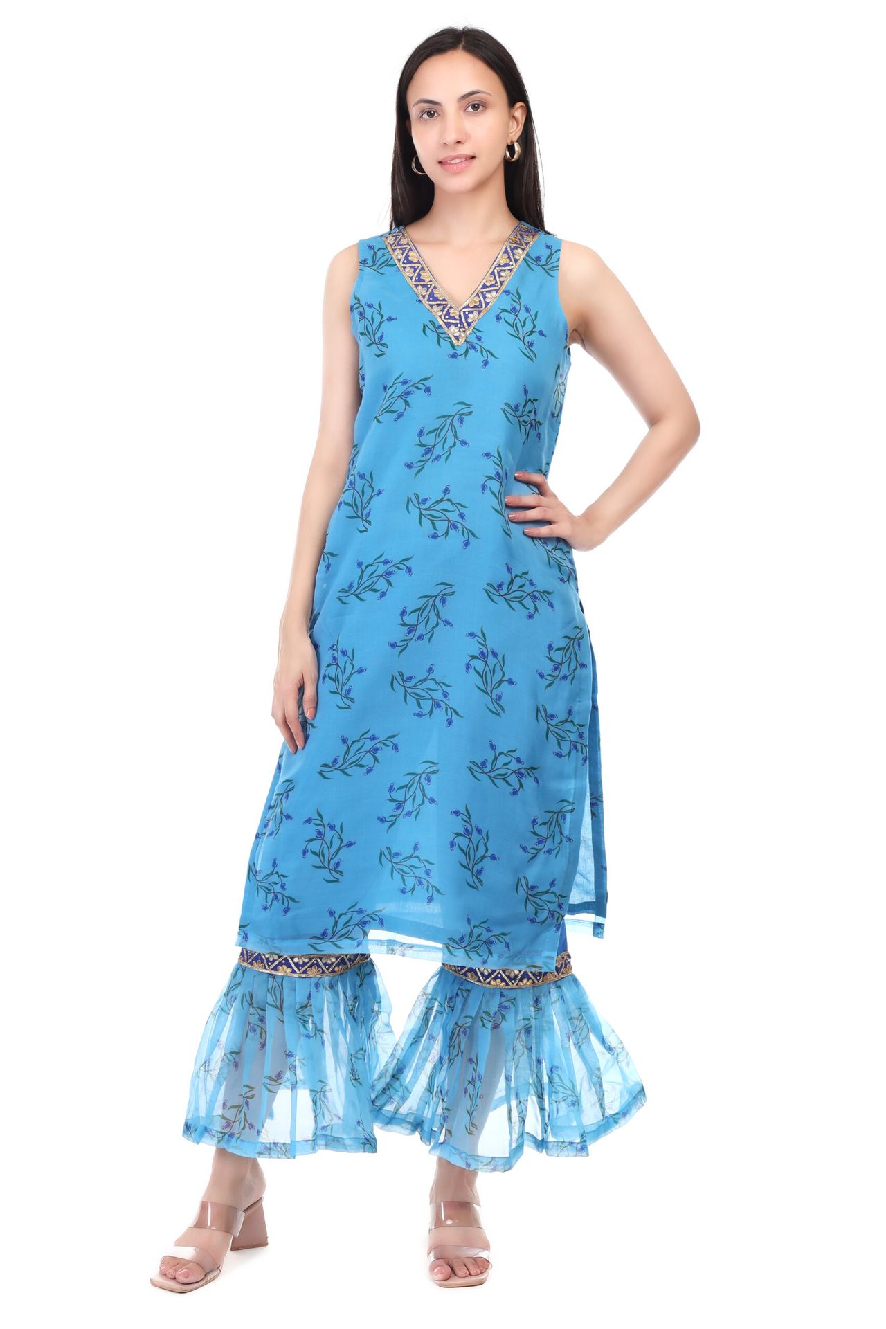 Orgenzza Sleeveless Kurta With Sharara Pant