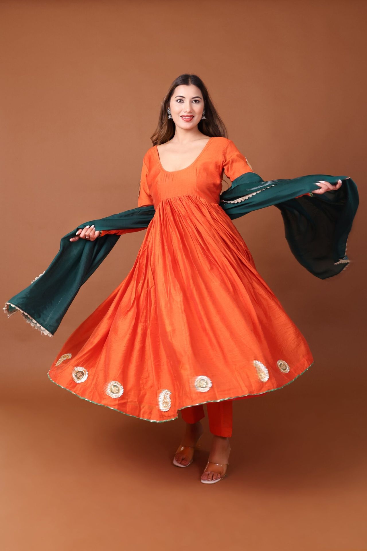 Chanderi Anarkali Kurta Set With Dupatta