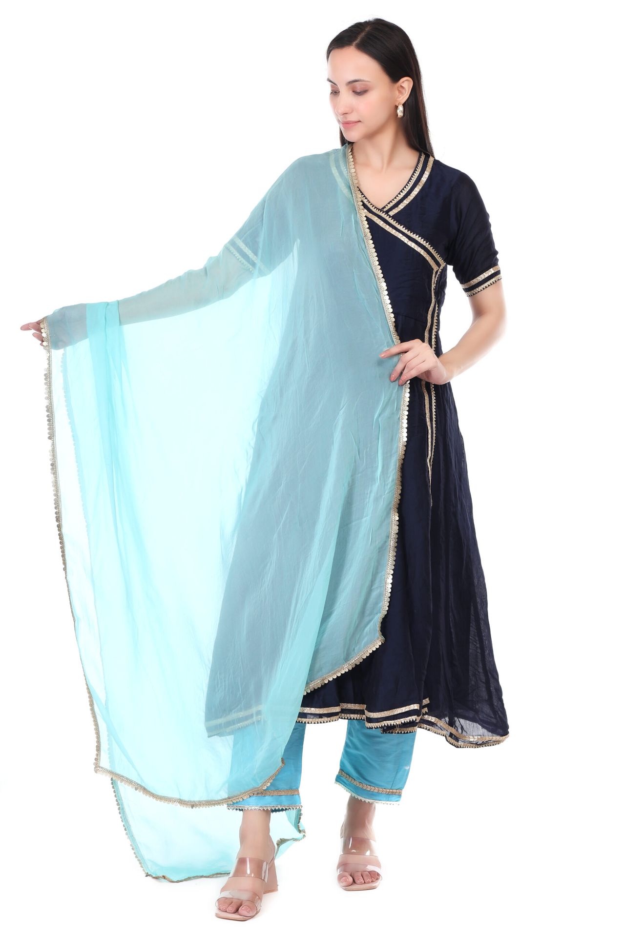 Chanderi Silk Anarkali Set With Orgenzza Dupatta