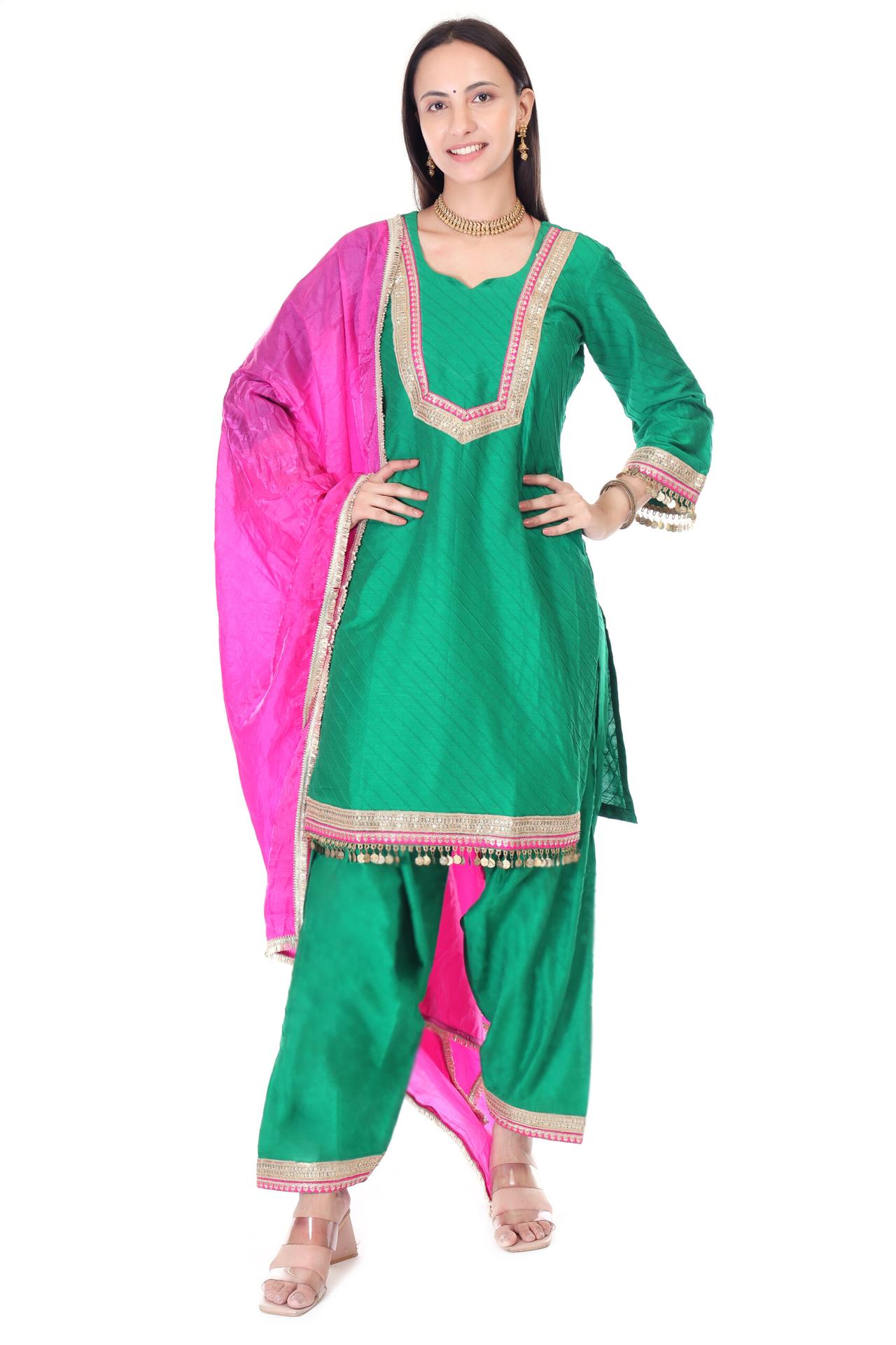 Silk Pintuck Kurta With Salwar And Dupatta