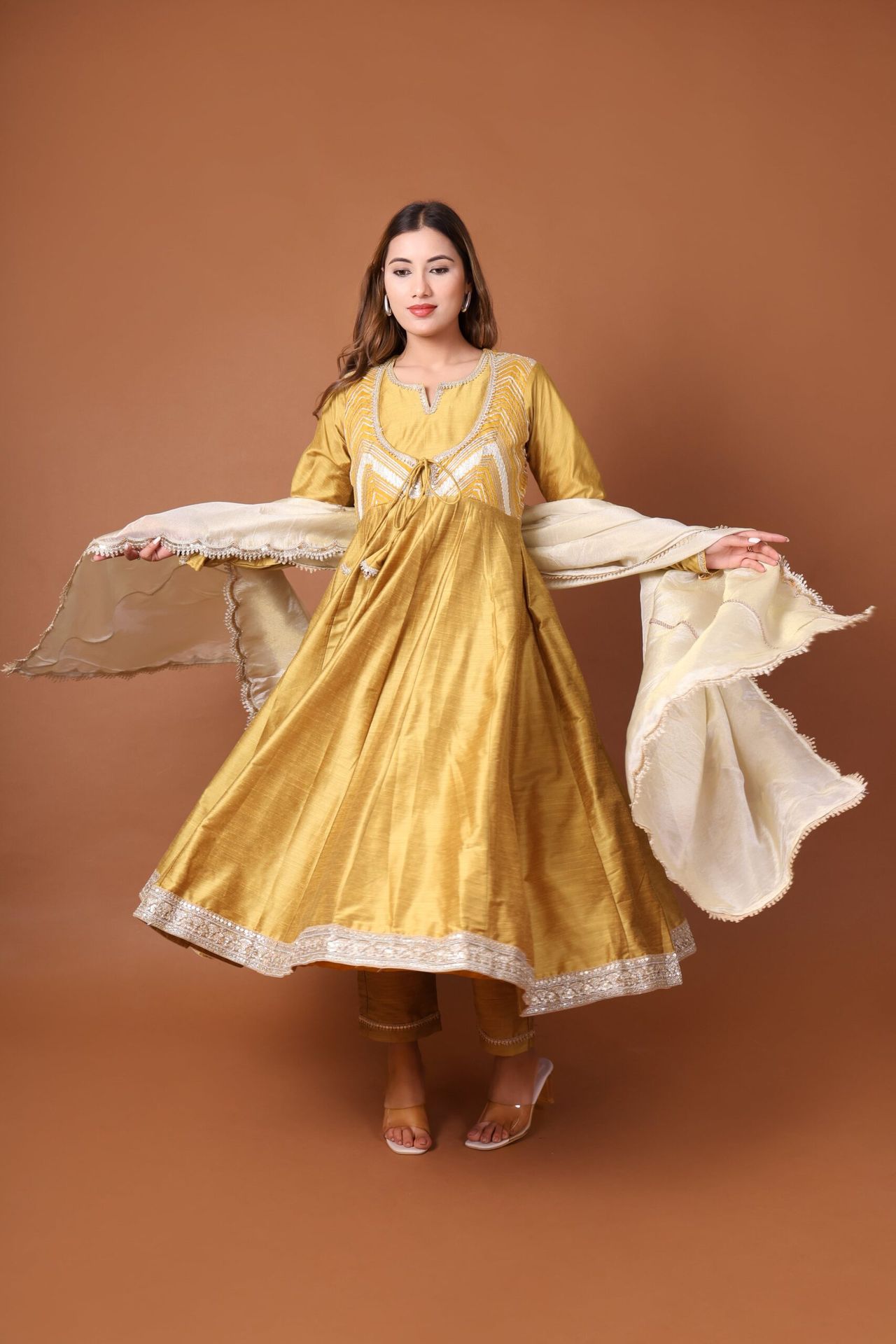 Silk Anarkali Kurta Set With Tissue Silk Dupatta