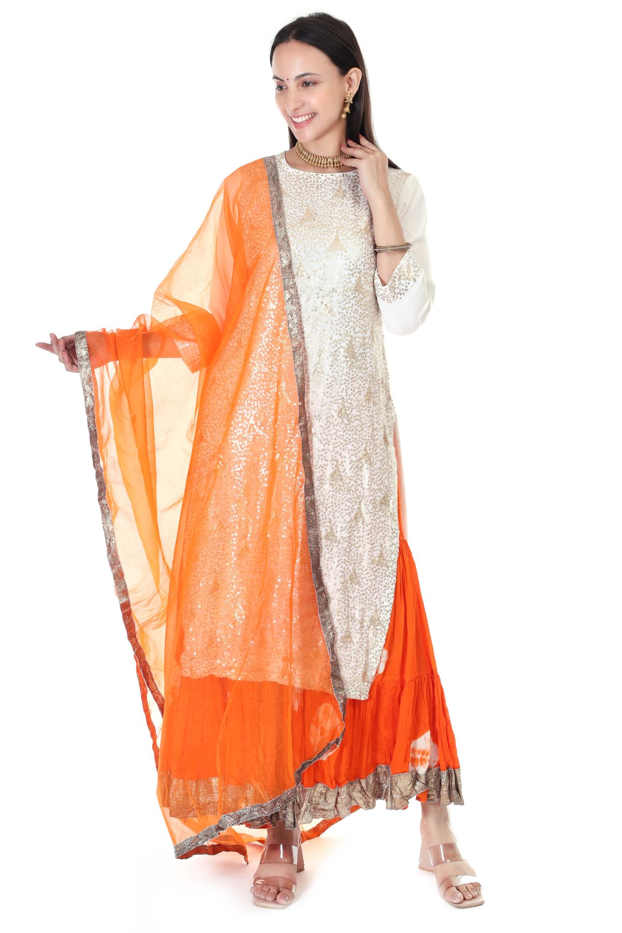 Chinnon Shibori Sharara With Embroided Kurta And Orgenzza Dupatta