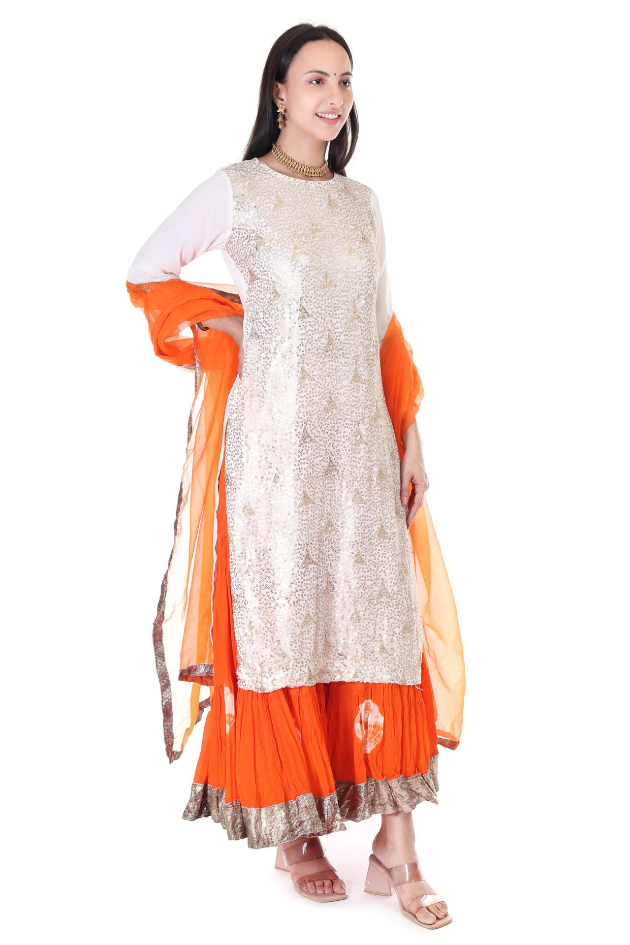 Chinnon Shibori Sharara With Embroided Kurta And Orgenzza Dupatta image 2