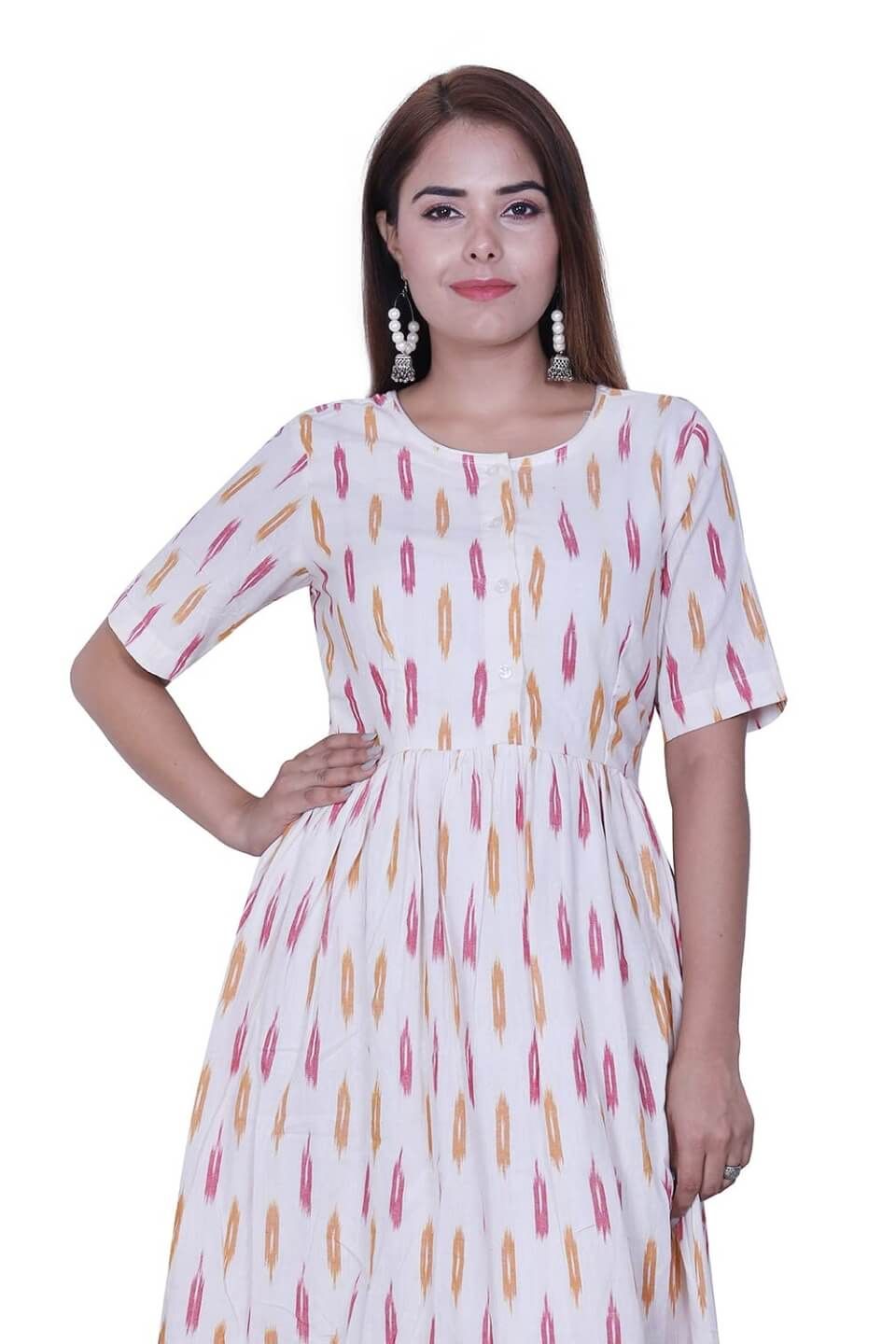Off-white Cotton Ikat Dress image 2