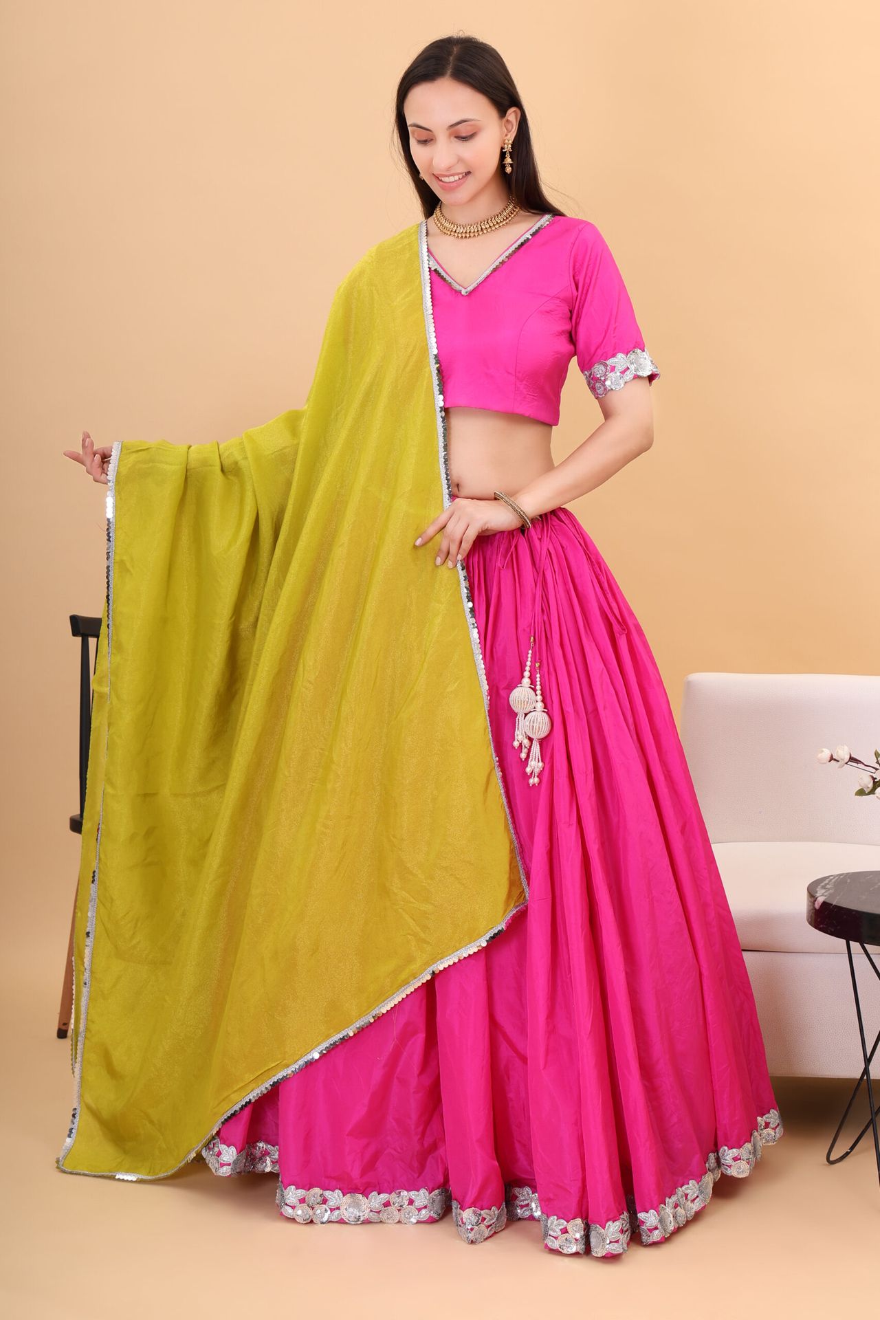 Pink Silk Lehanga With Tissue Silk Dupatta