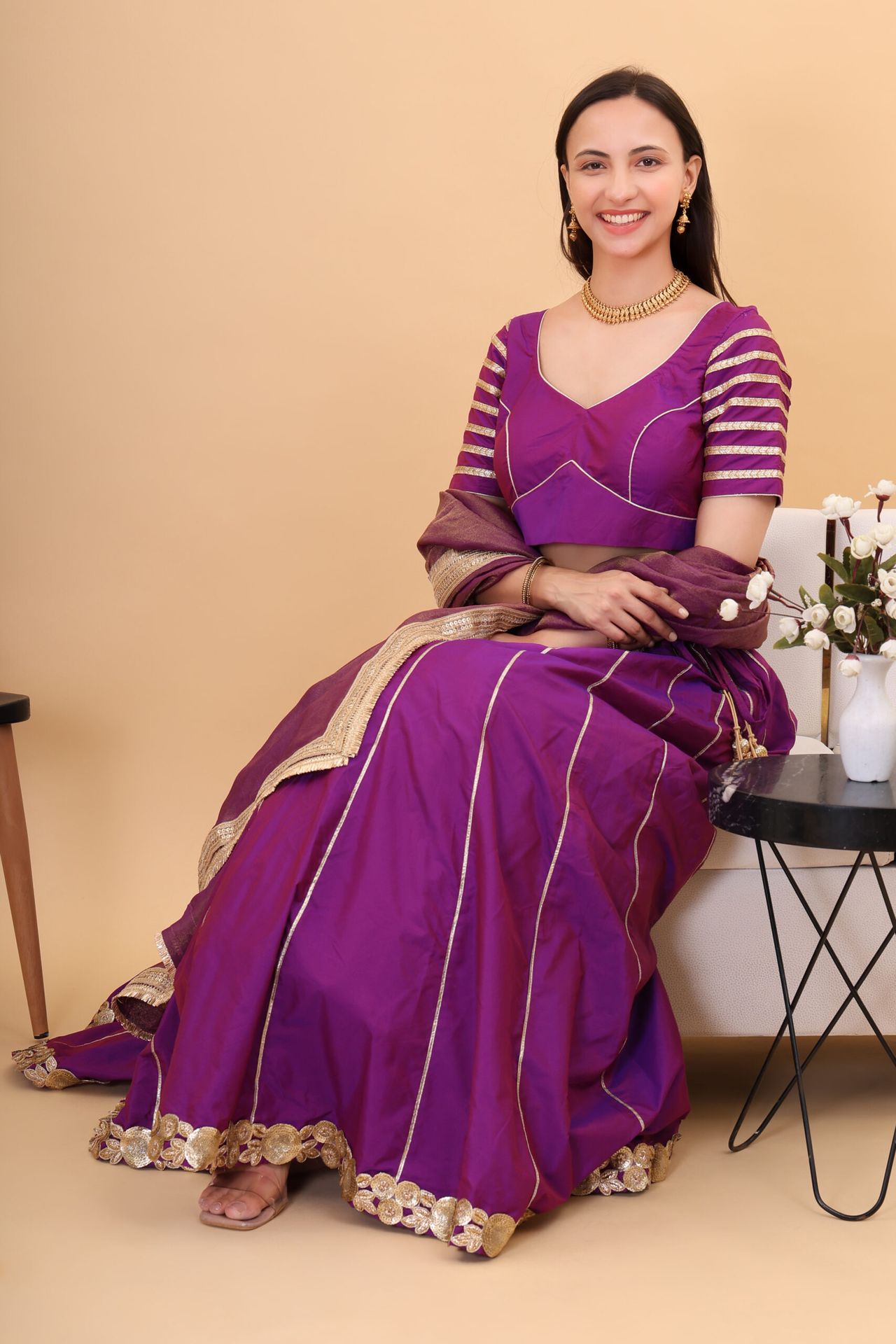Purple Silk Lehanga With Tissue Silk Dupatta image 2