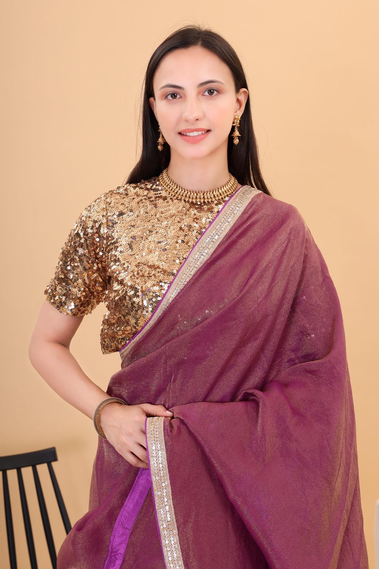 Wine Tissue Silk Saree With Embroidery Blouse image 2