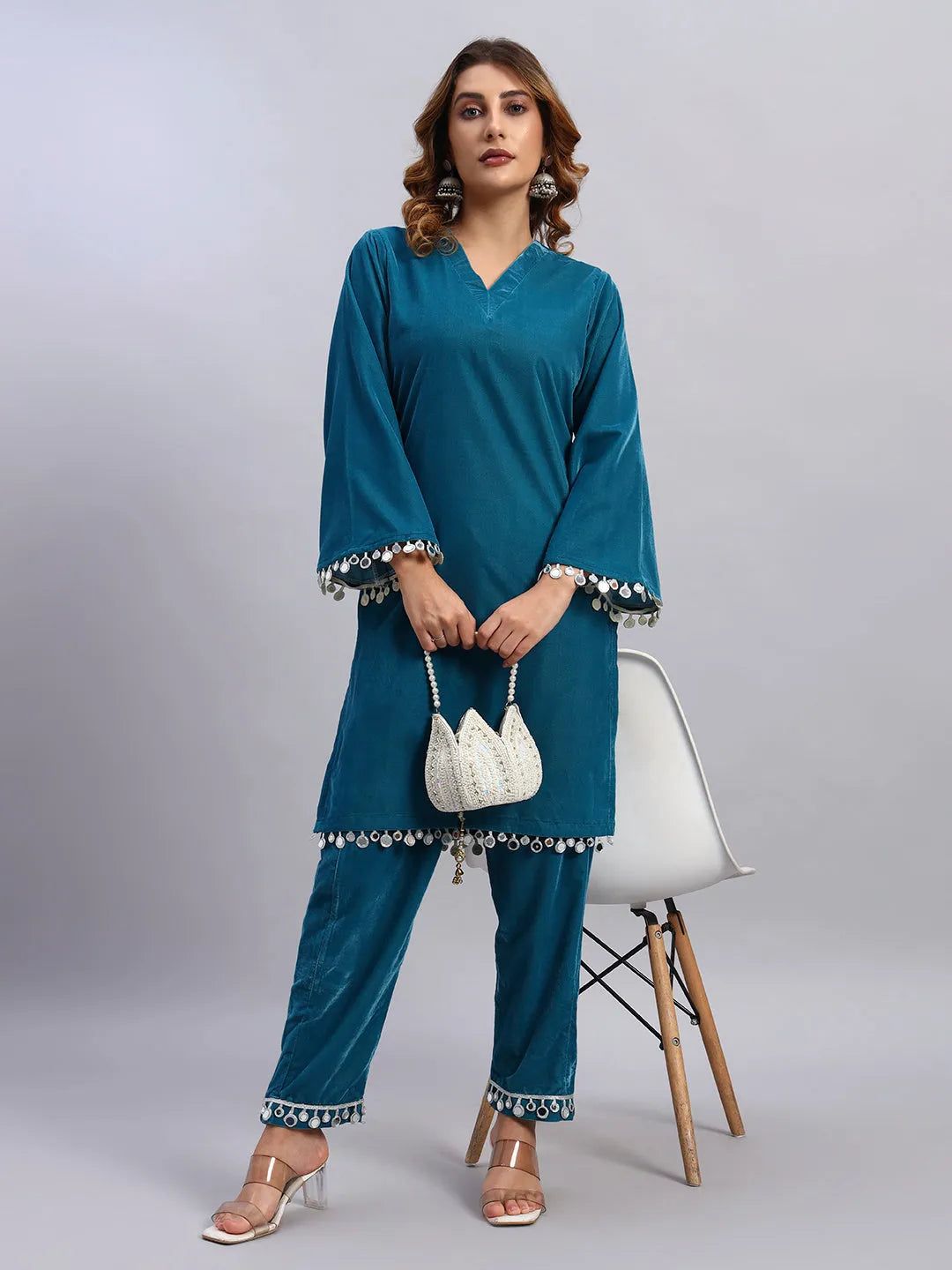 Sky Blue Velvet Coord Set