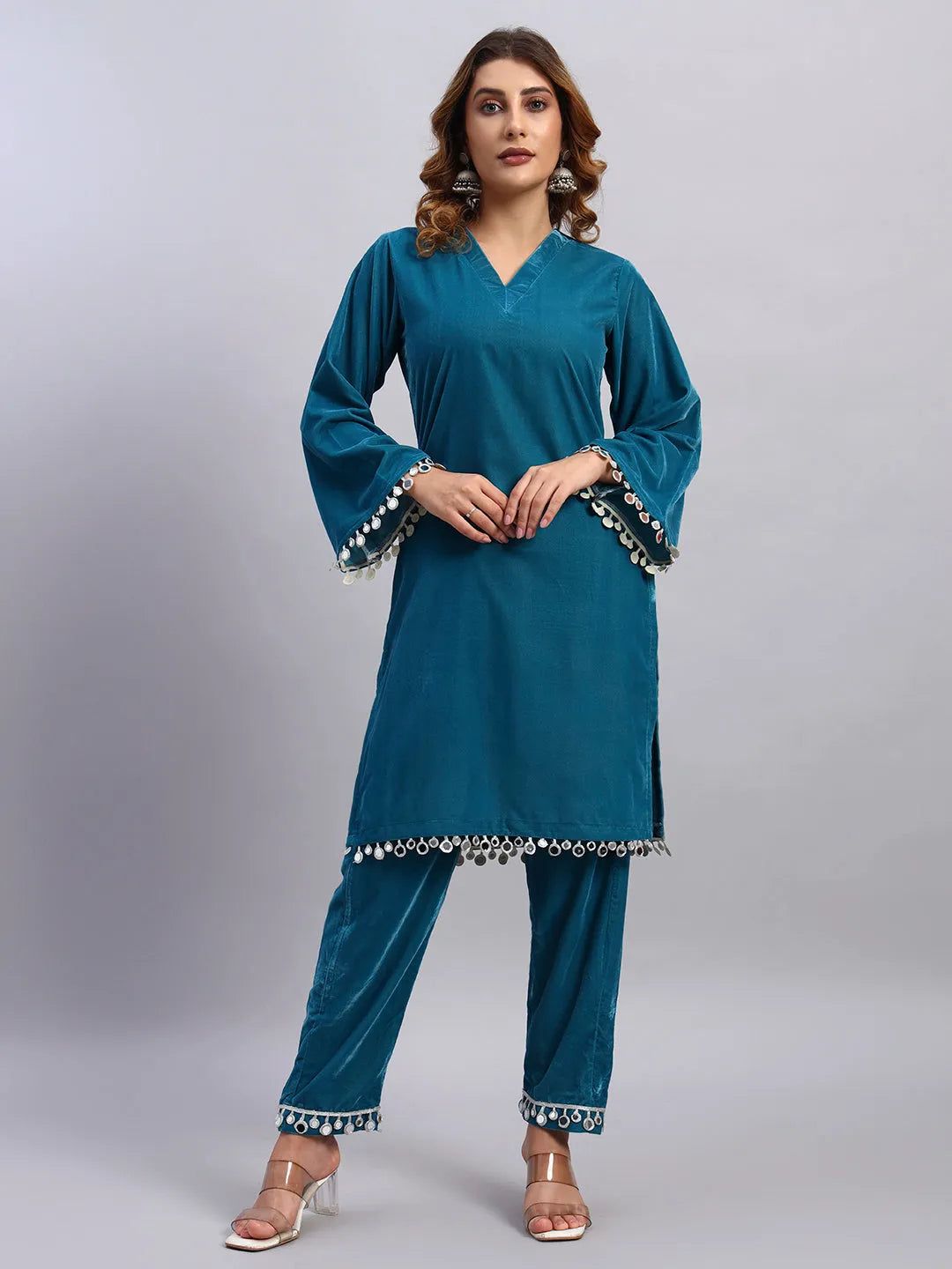 Sky Blue Velvet Coord Set image 2