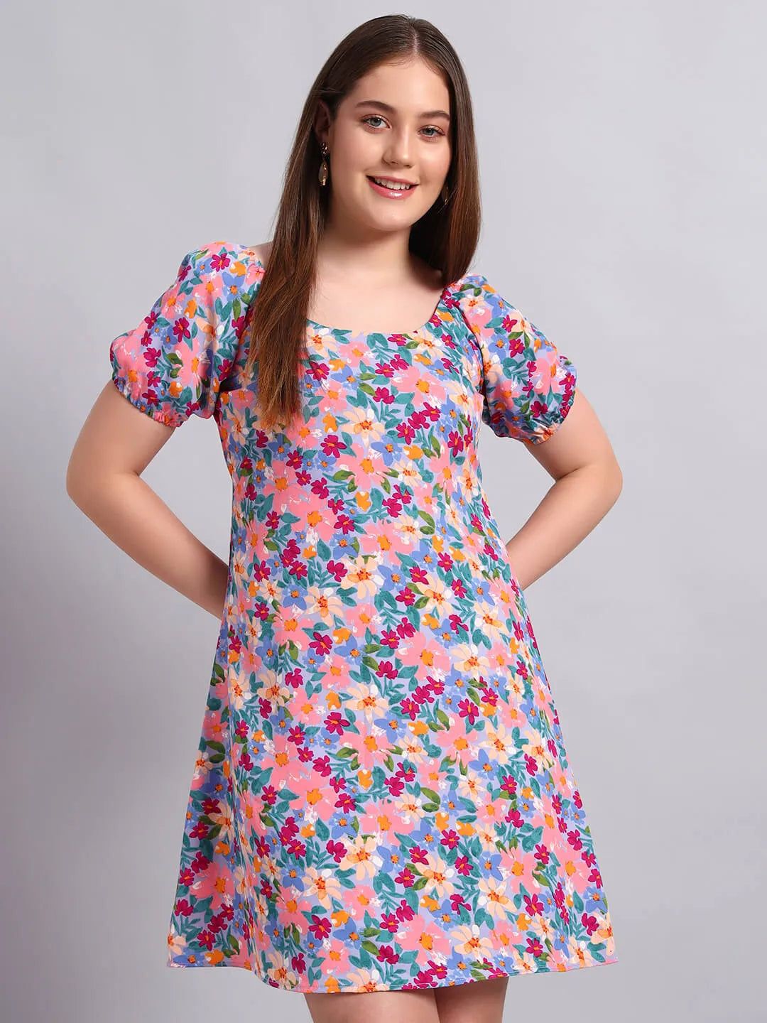 Crepe Floral Print Short Dress image 3
