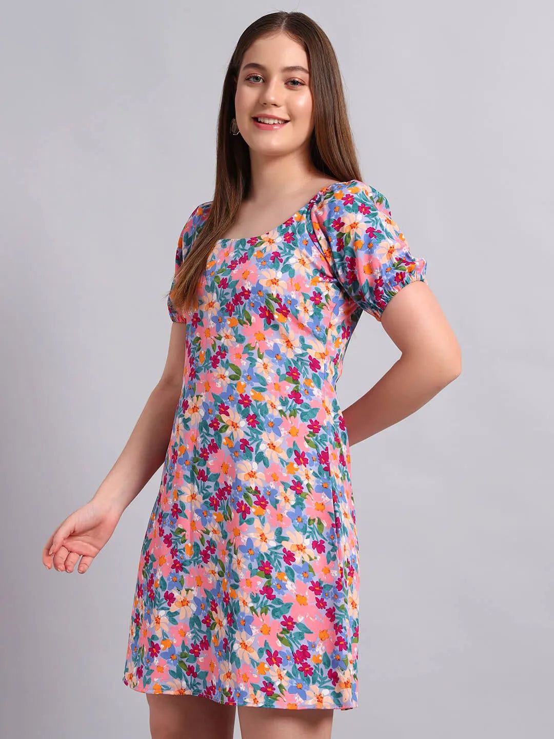 Crepe Floral Print Short Dress image 4