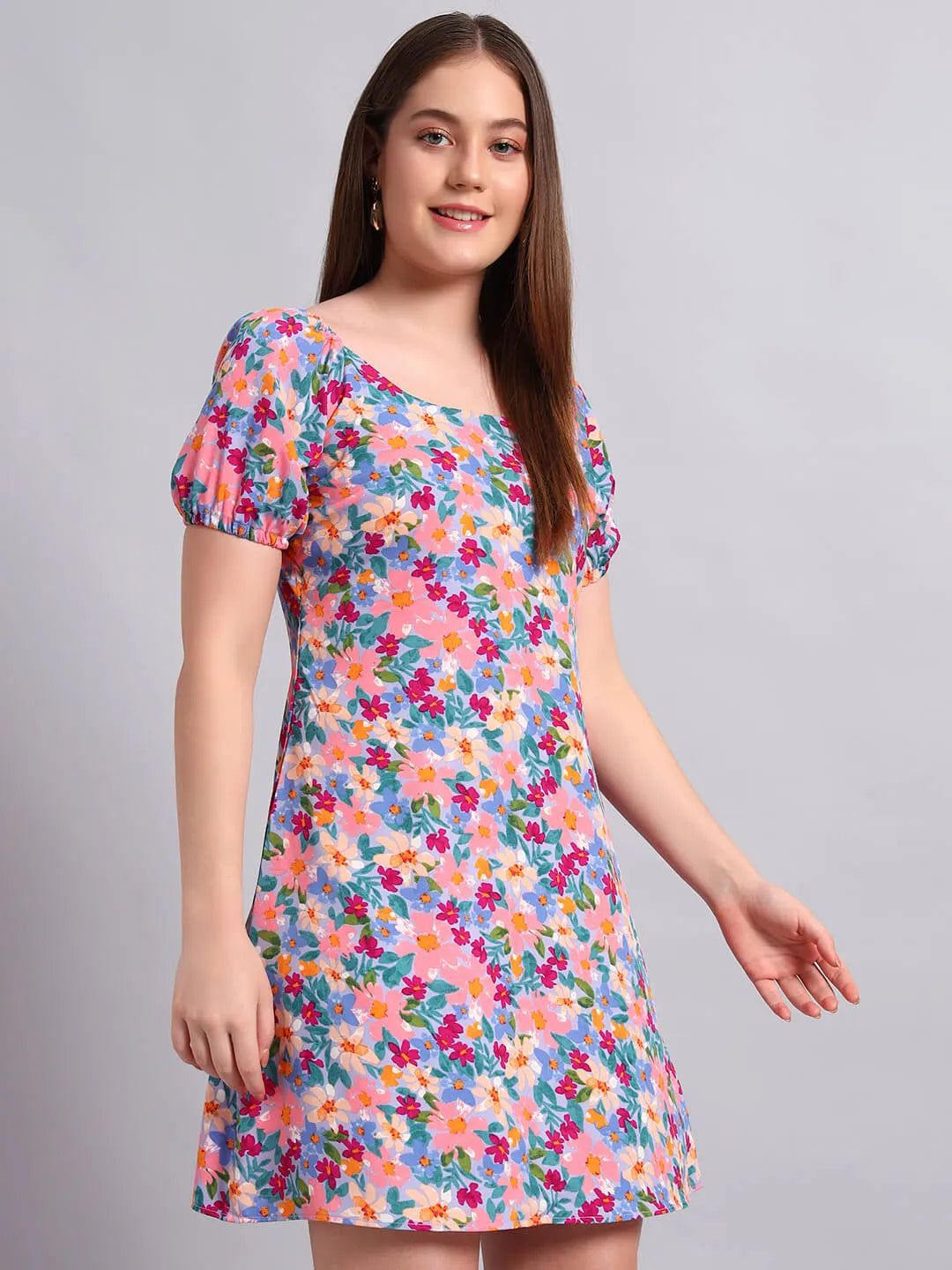Crepe Floral Print Short Dress image 5