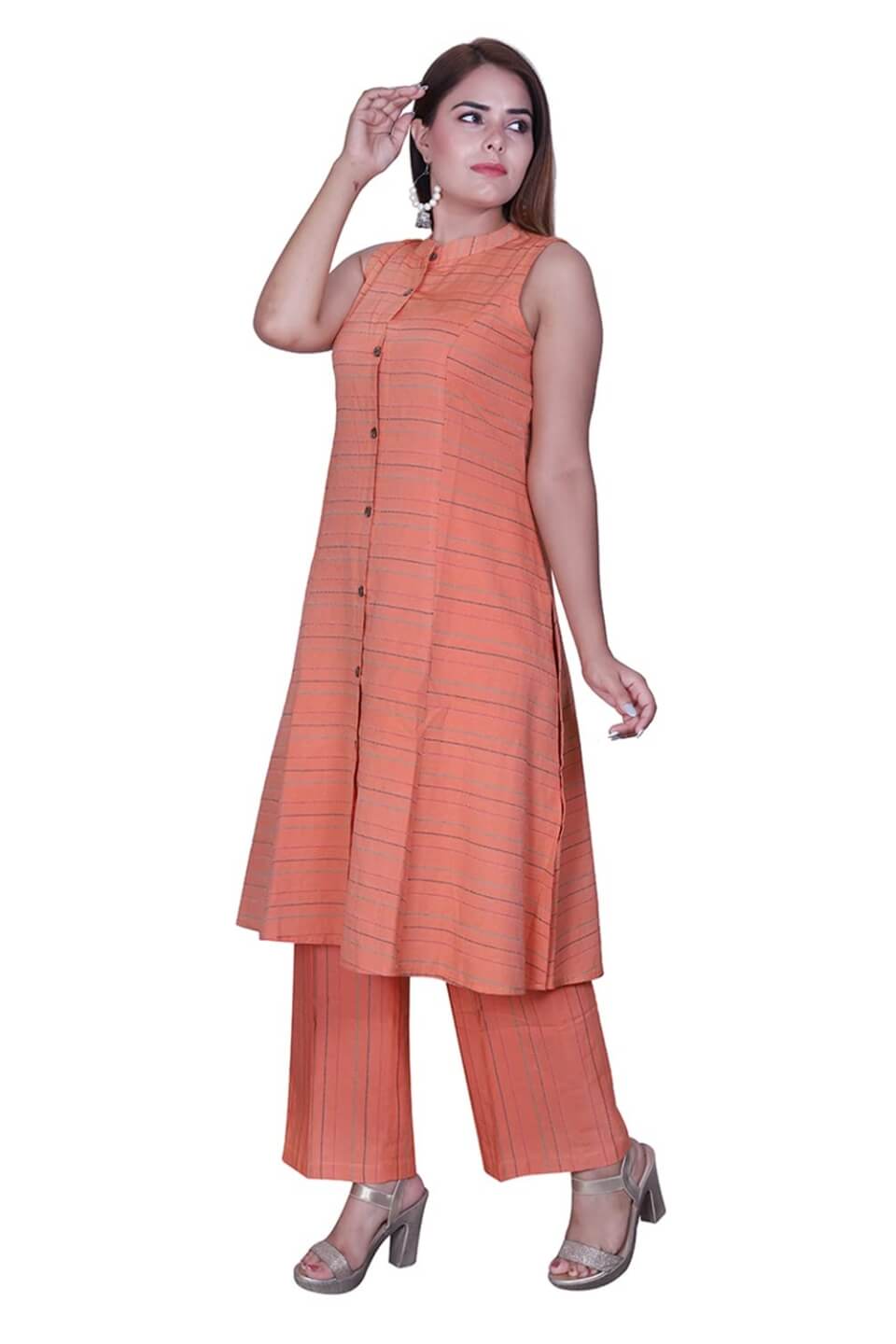 Orange Handloom Blend Cotton Kurta Set image 3
