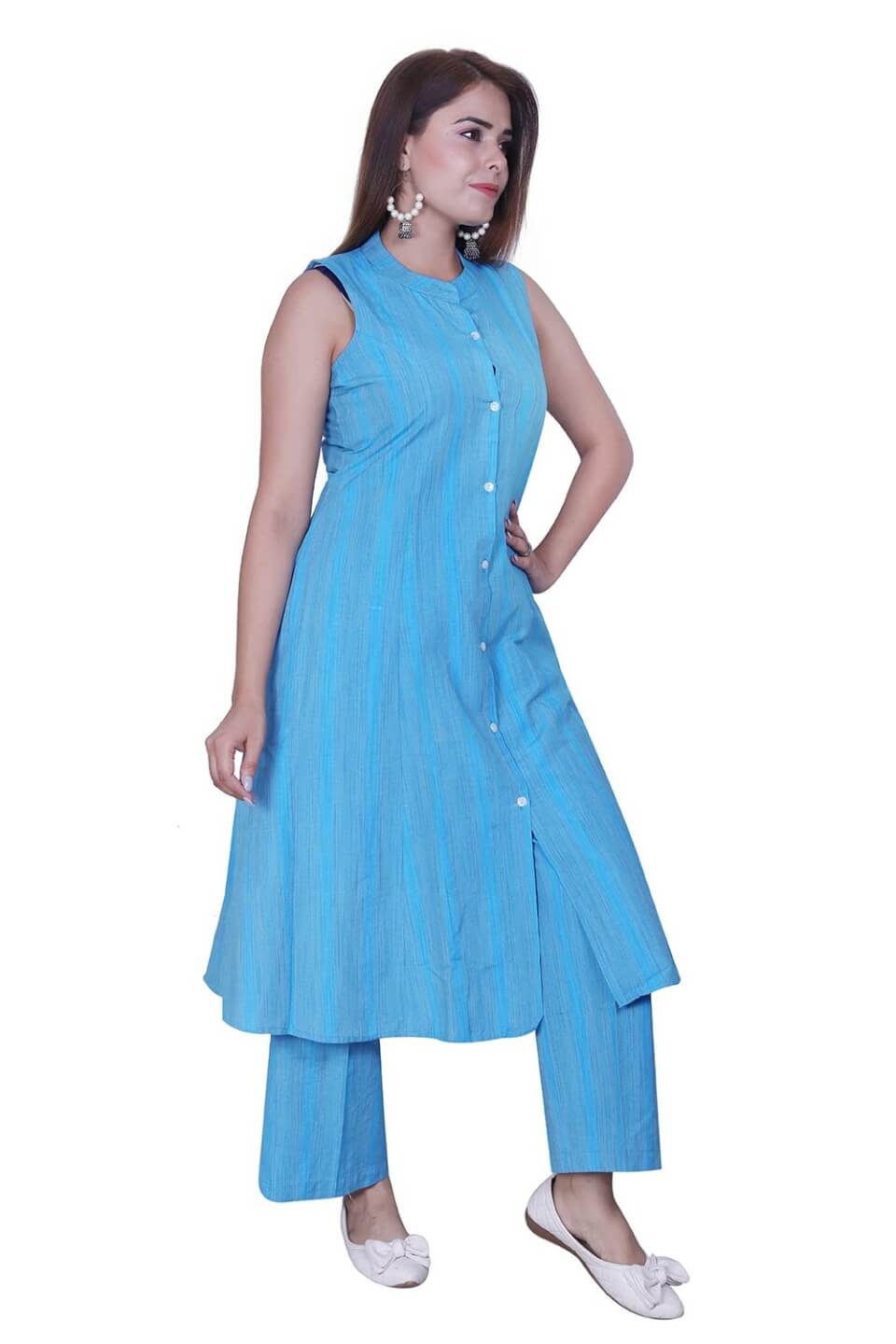 Blue Handloom Cotton Kurti Set image 3