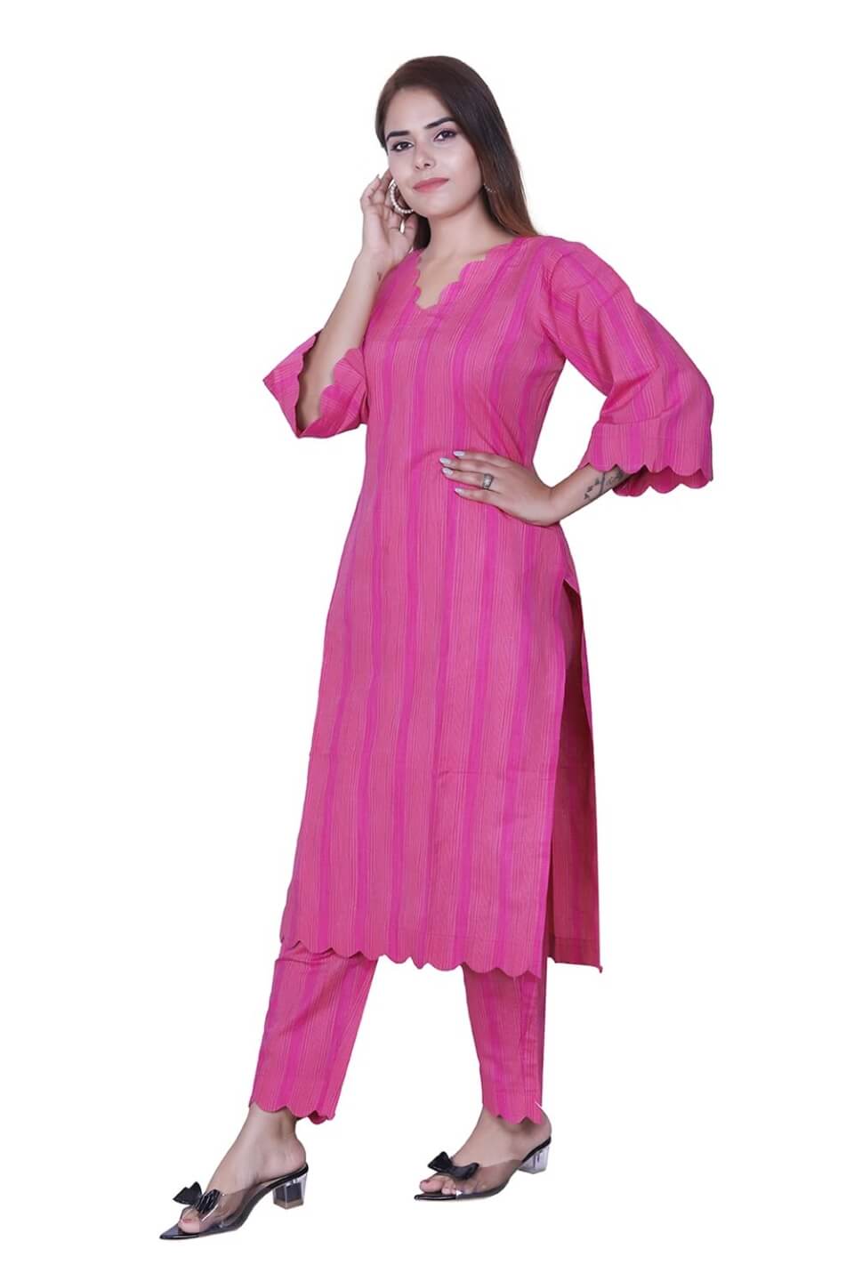 Magenta Handloom Cotton Kurti Set image 3