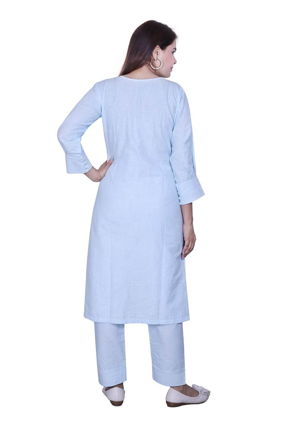 Sky Blue Cotton Kurta Set Dupatta image 2