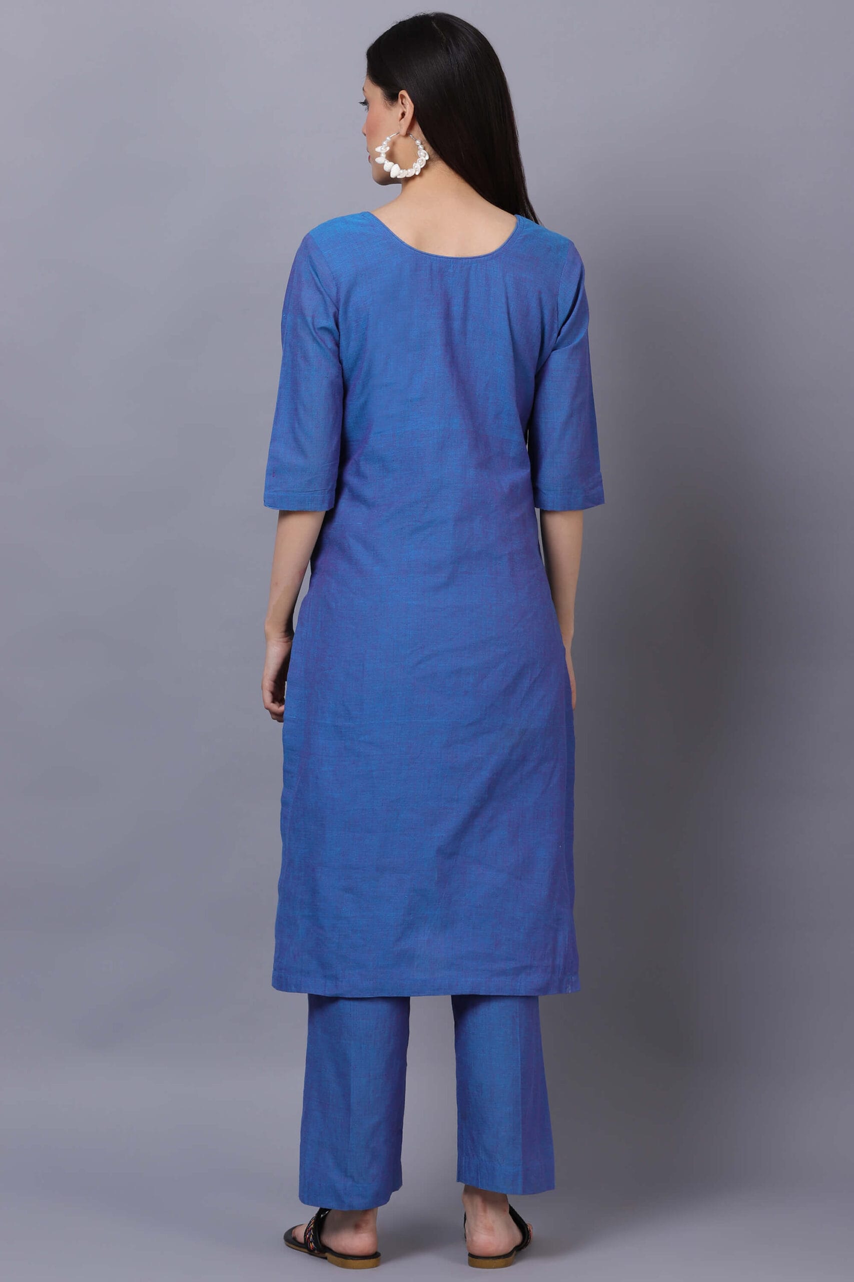 Blue Cotton Kurta Set With Phulkari Dupatta image 5
