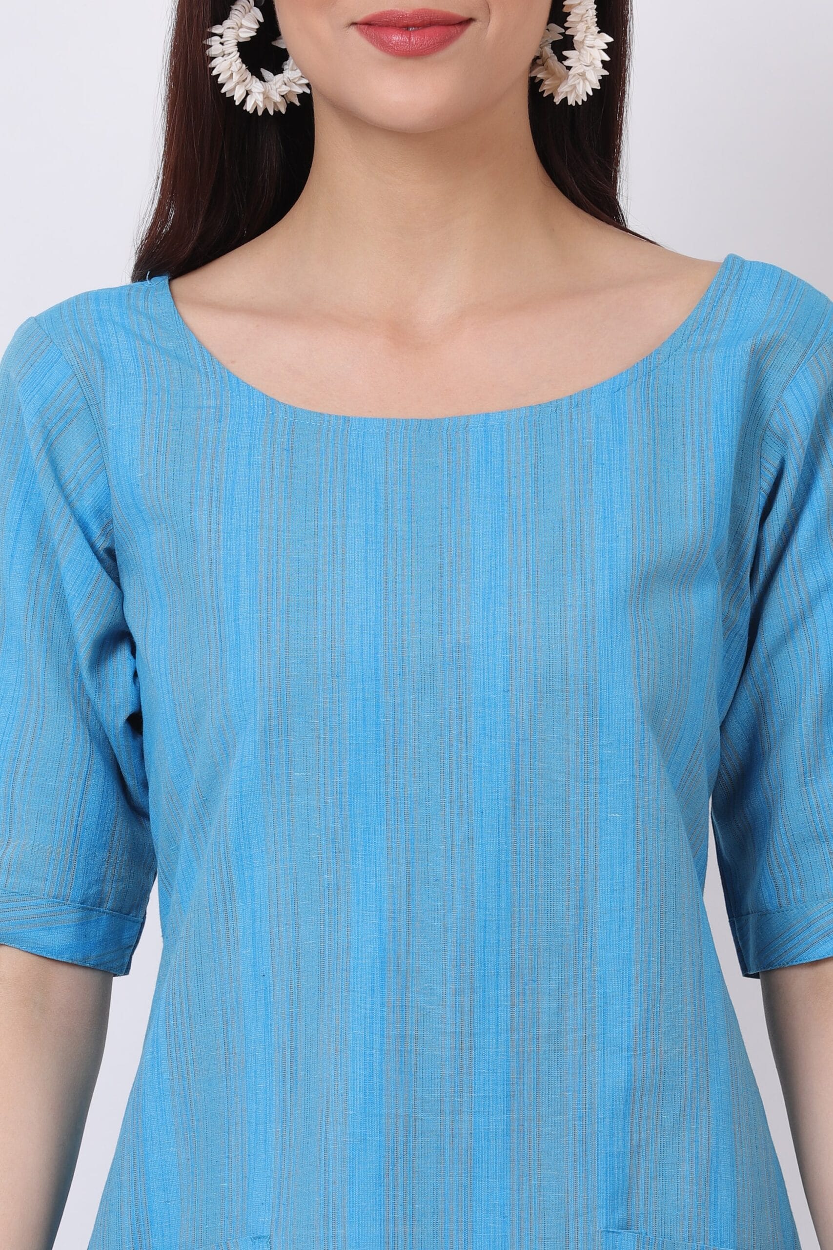 Blue Handloom Cotton Kurti With Palazzo image 5