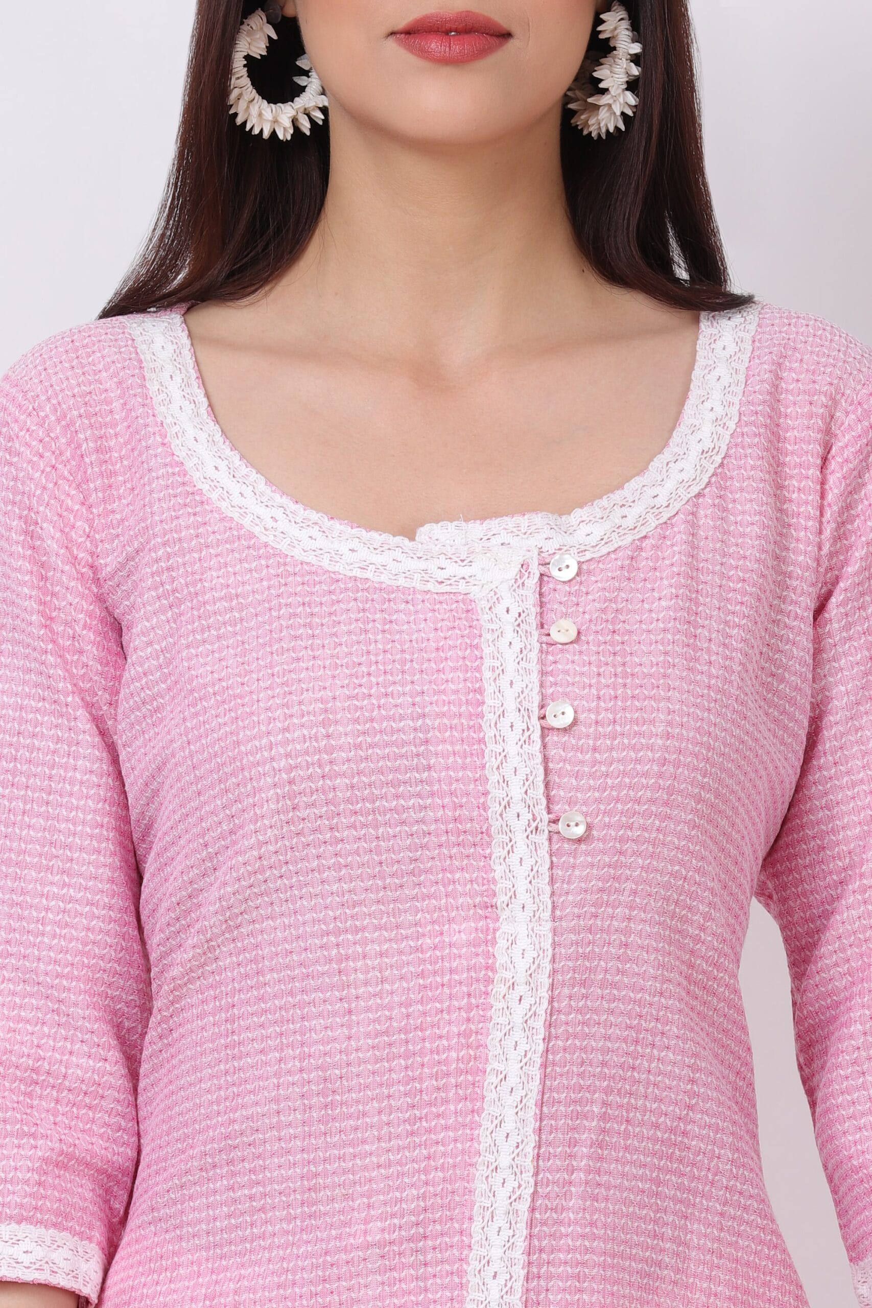 Pink Handloom Cotton Kurti With Palazzo image 5
