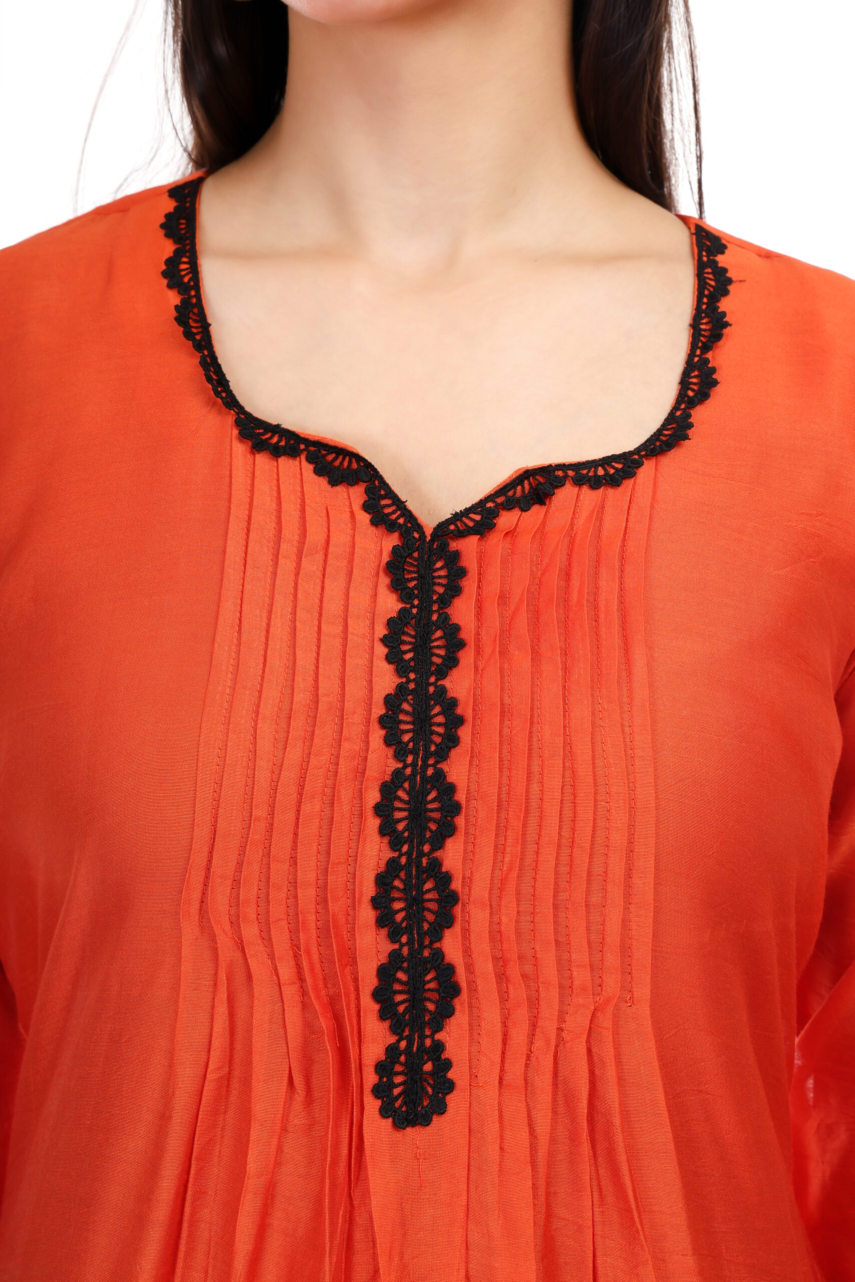 Chanderi Kurta Set With Lace Work image 3