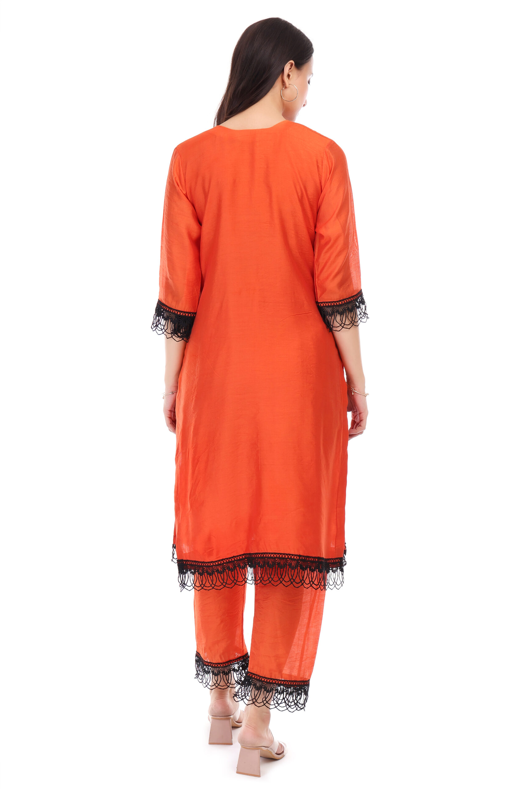 Chanderi Kurta Set With Lace Work image 5