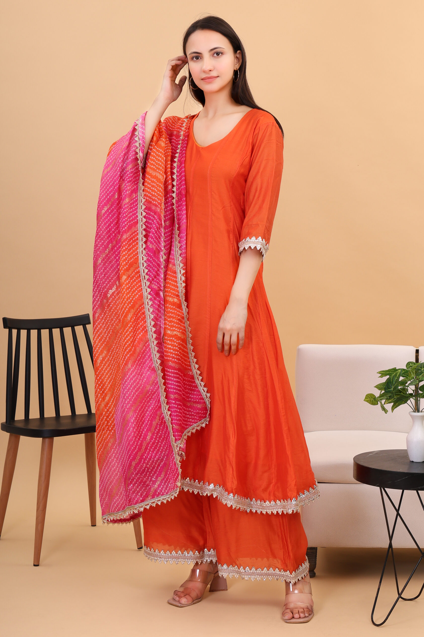 Chanderi Silk Anarkali Set With Kotadoria Dupatta image 3