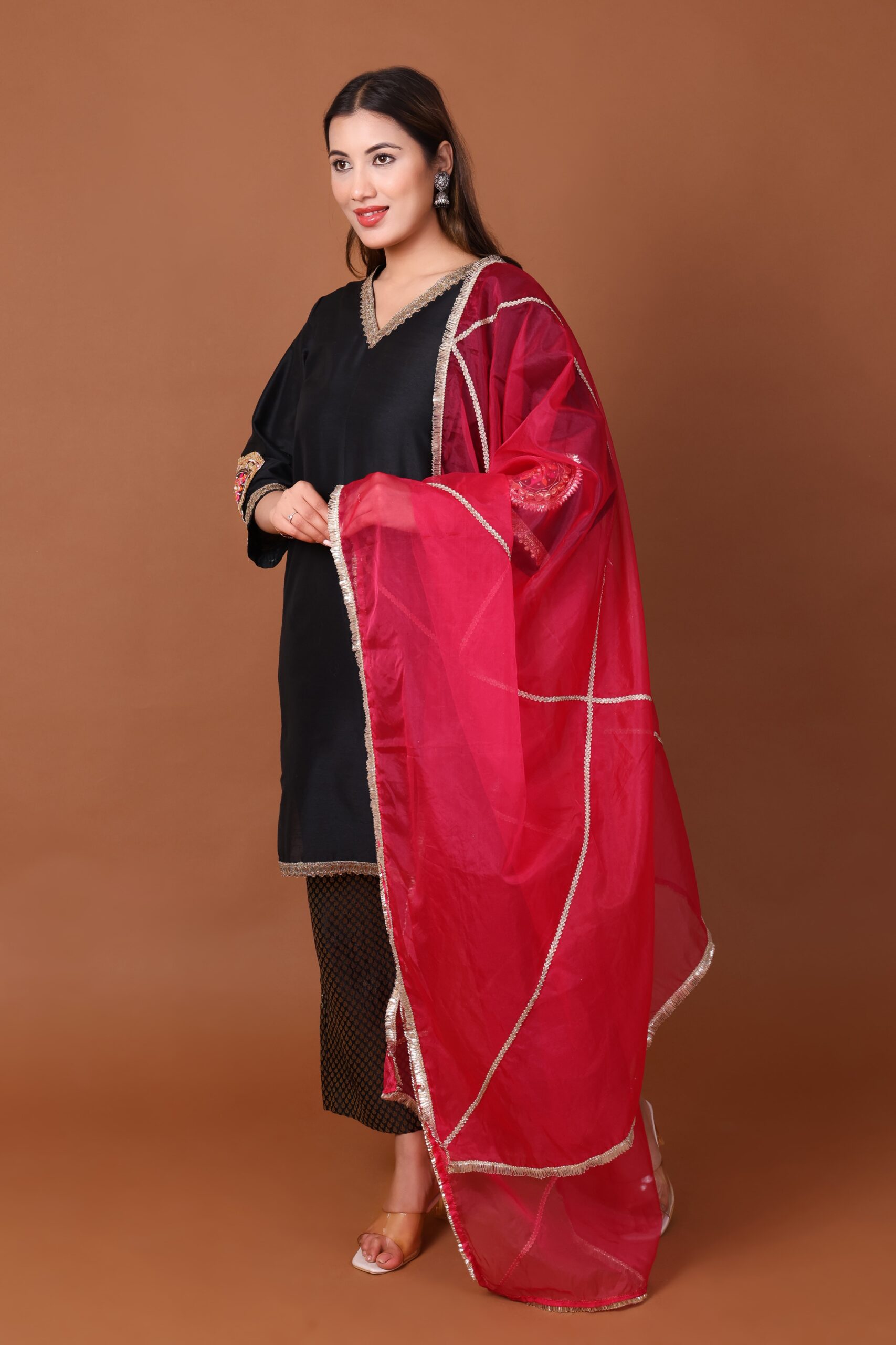 Silk Kurta Set With Brocade Pant And Orgenzza Dupatta image 3