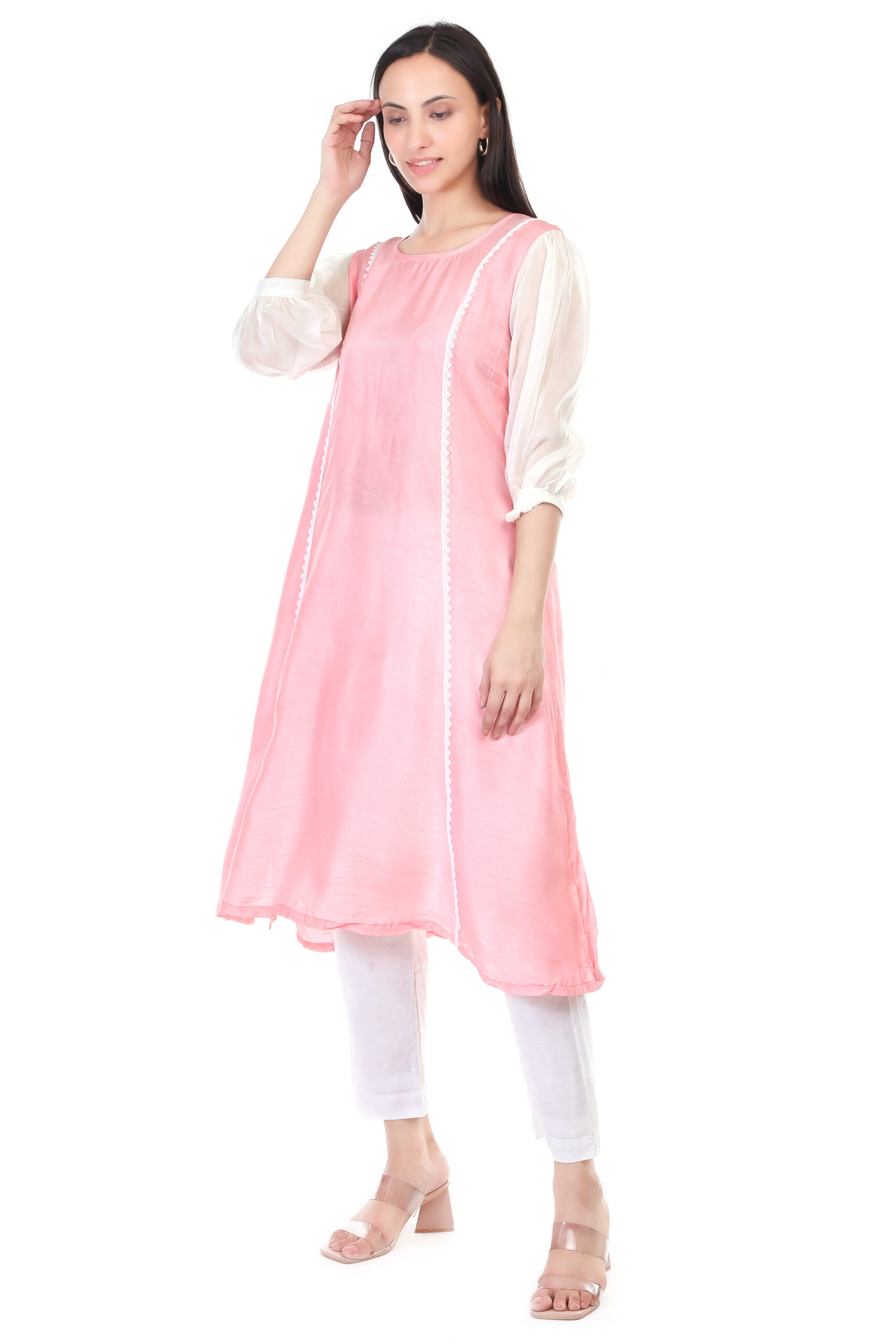 Dola Silk Kurta Set With Orgenzza Sleeves image 2