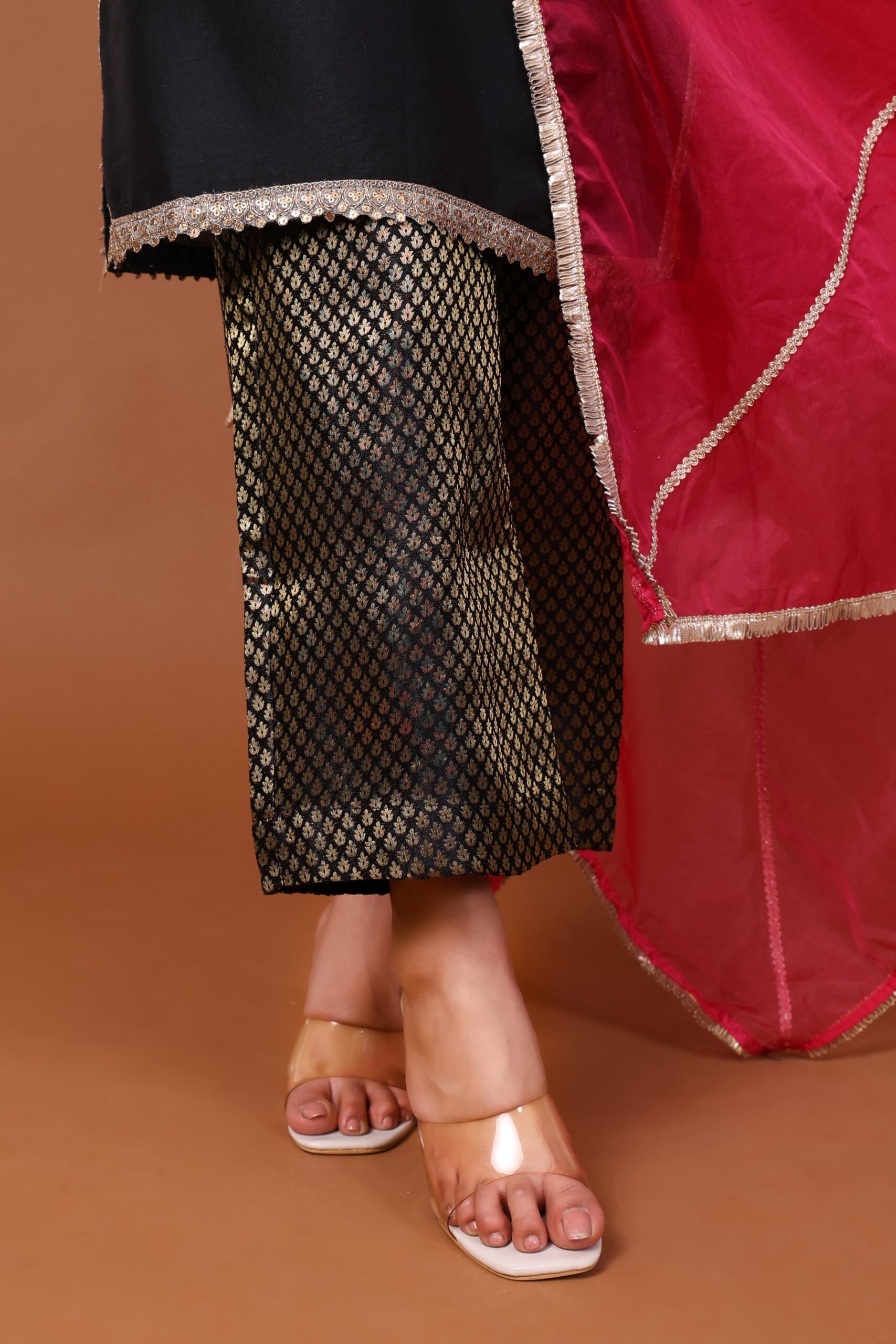 Silk Kurta Set With Brocade Pant And Orgenzza Dupatta image 5