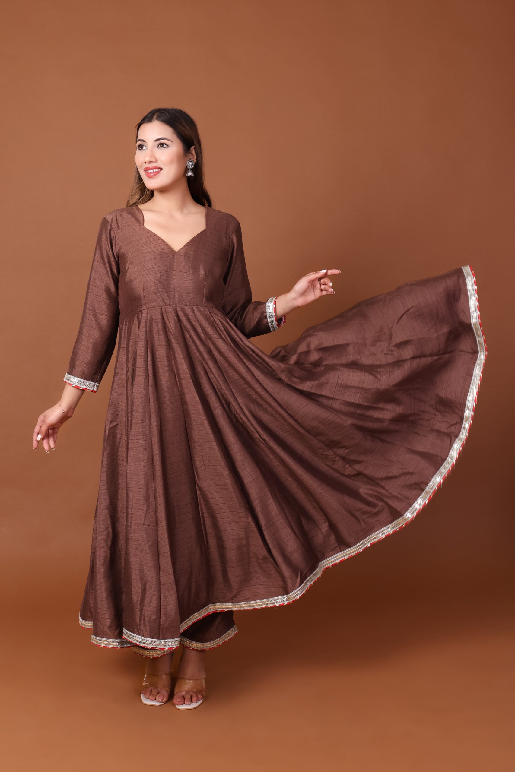 Satin Dupion Anarkali Kurta Set With Dupatta image 3