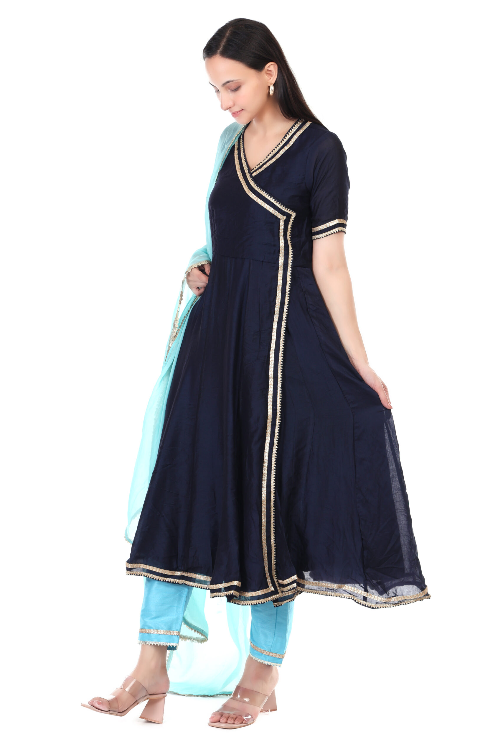 Chanderi Silk Anarkali Set With Orgenzza Dupatta image 3
