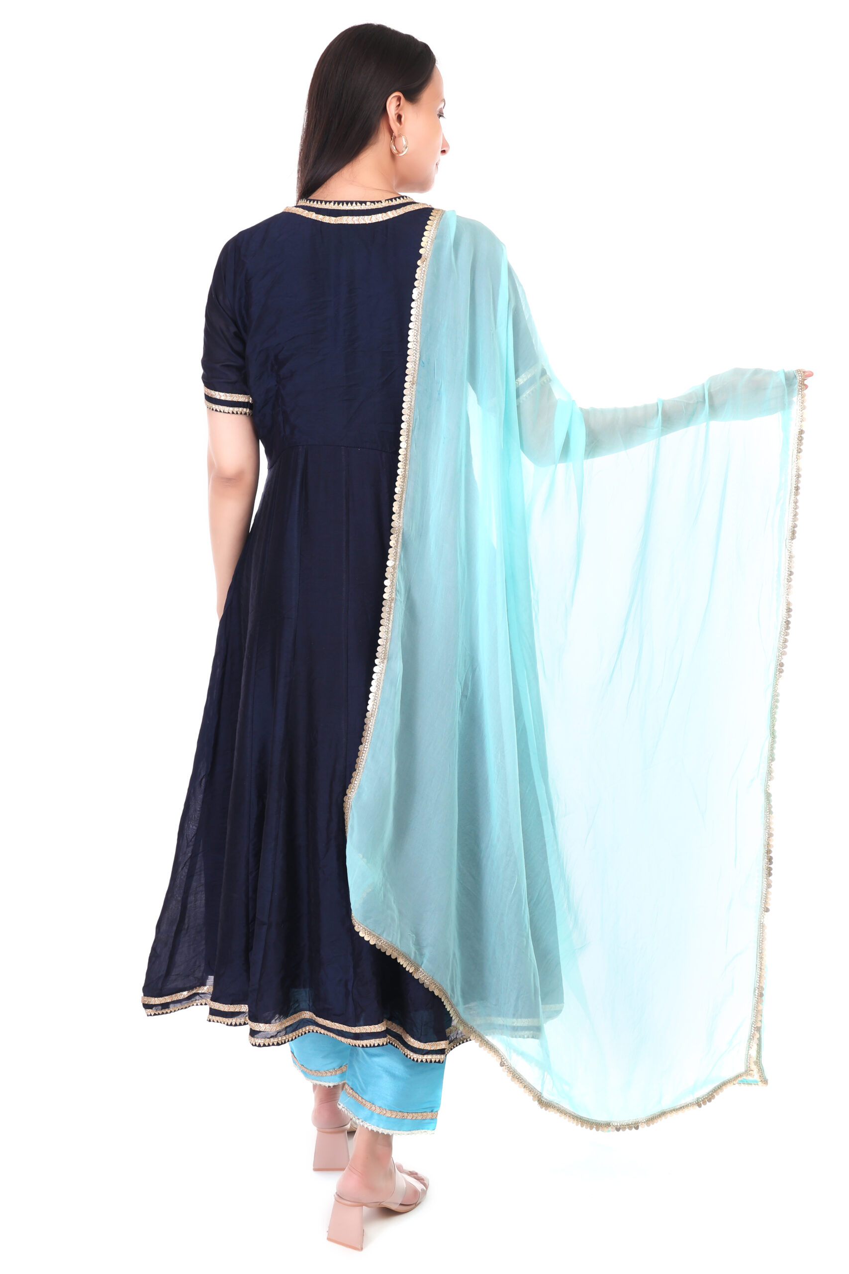 Chanderi Silk Anarkali Set With Orgenzza Dupatta image 5