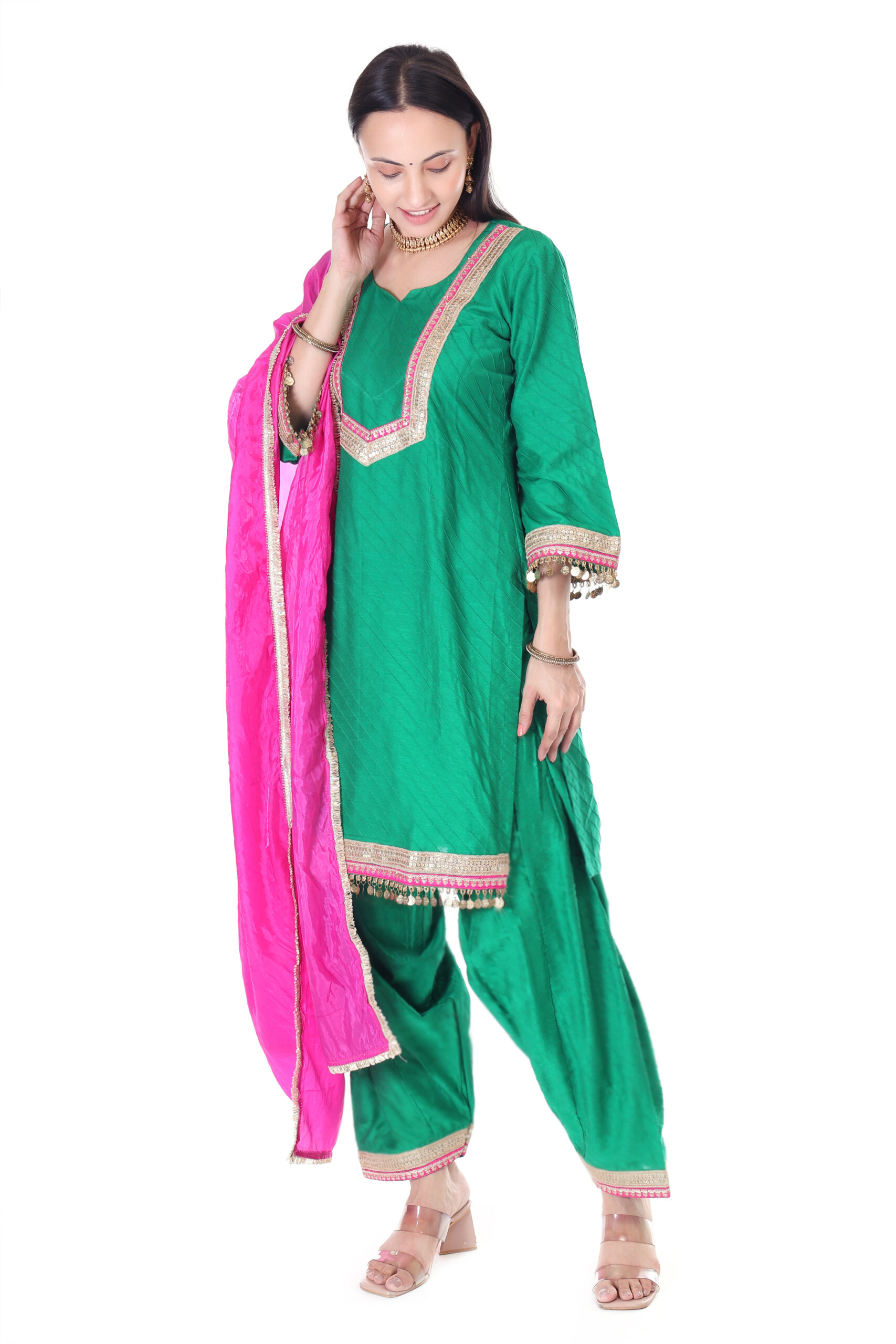 Silk Pintuck Kurta With Salwar And Dupatta image 3
