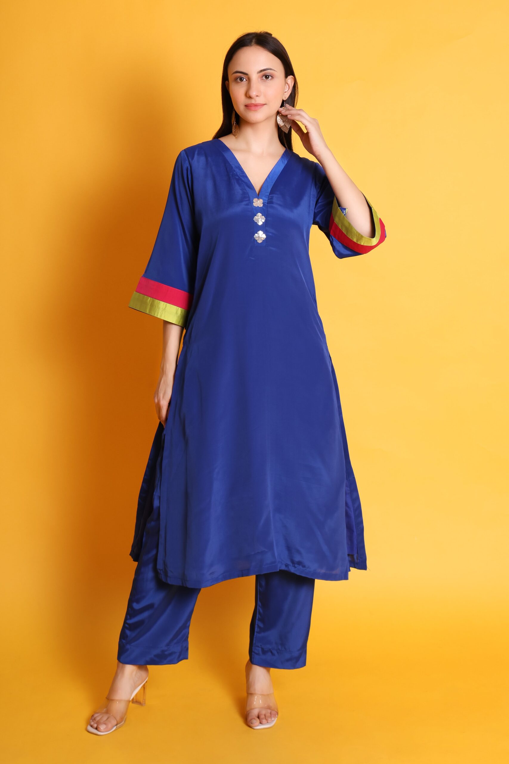 Royal Blue Crepe Kurta Set image 3