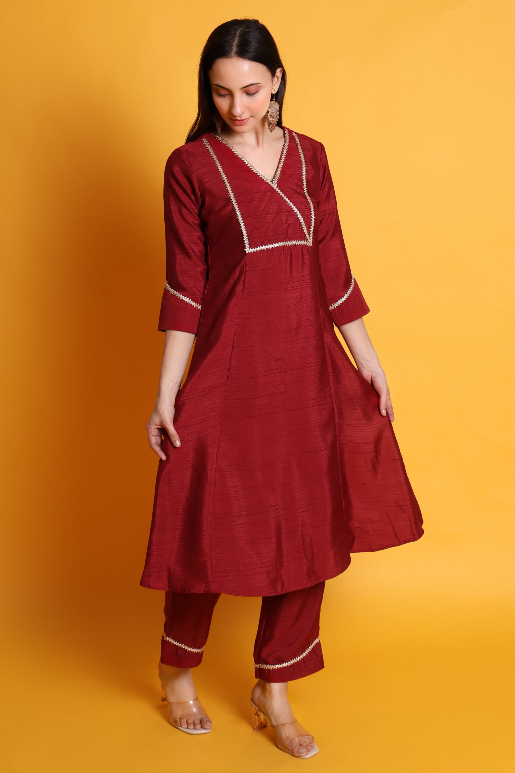 Satin Dupion Kurta Set With Lace Work image 3