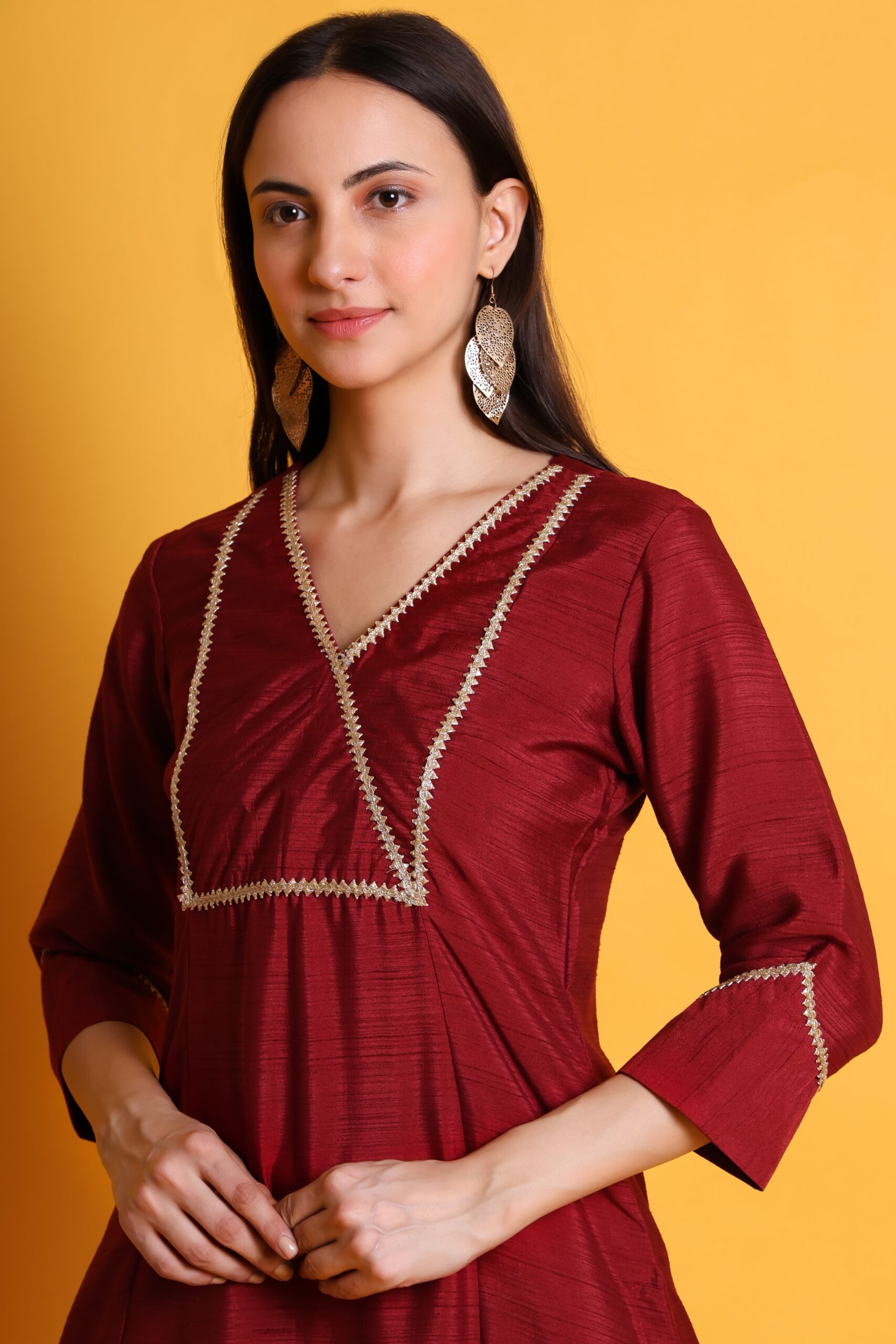 Satin Dupion Kurta Set With Lace Work image 5