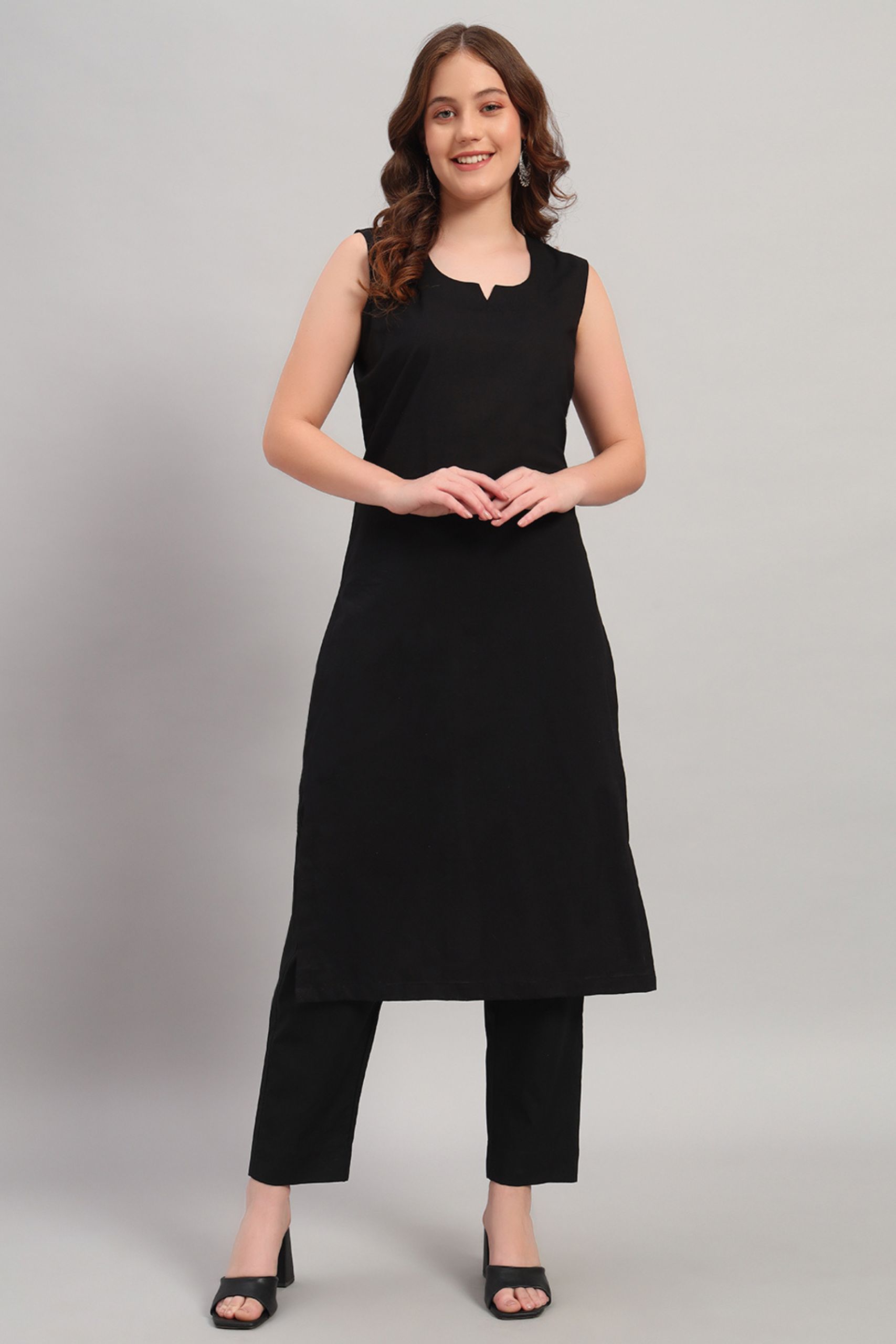 Black Hand Block Cotton Kurta Set With Shrug image 6