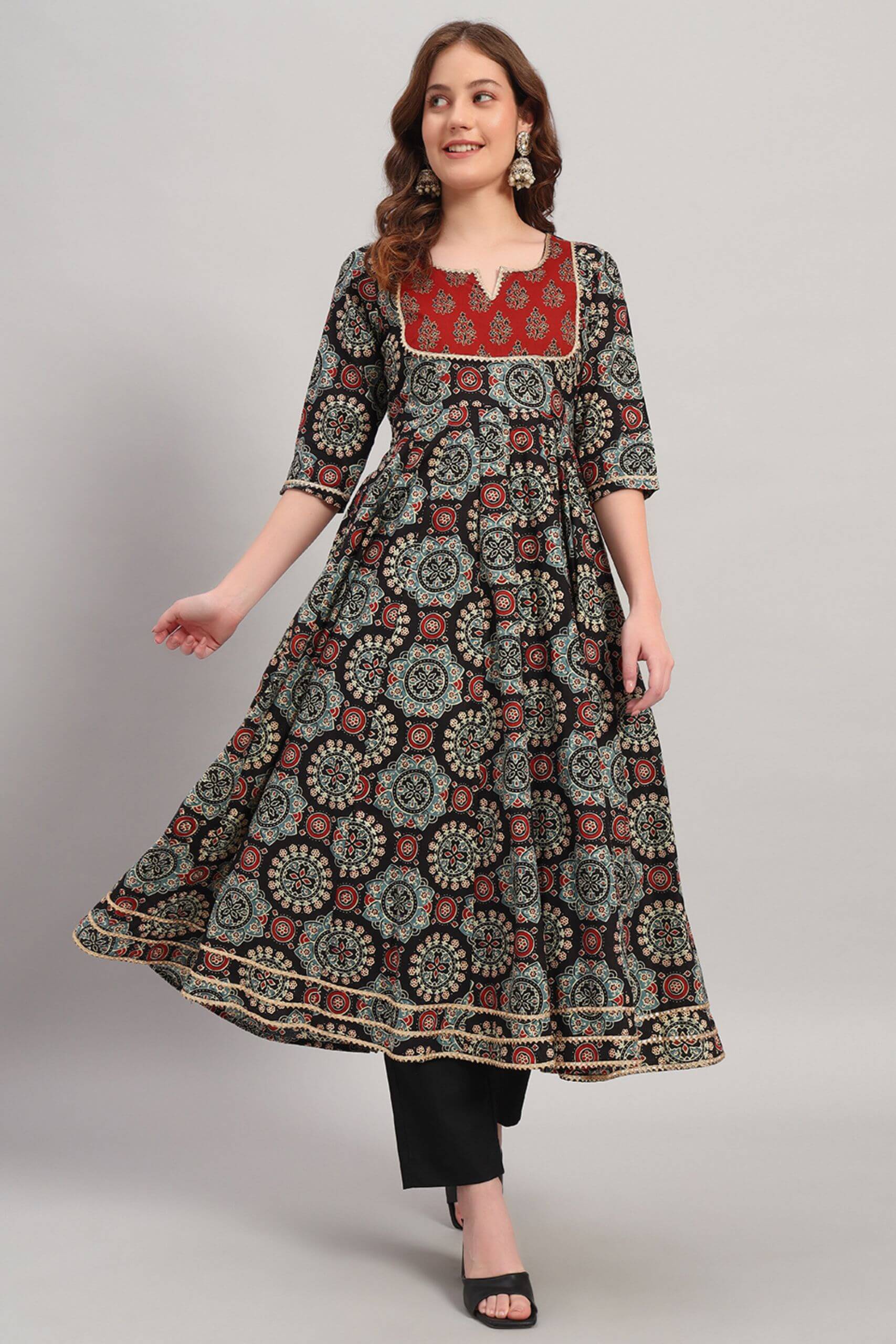Cotton Hand Block Print Anarkali Kurta Set image 3