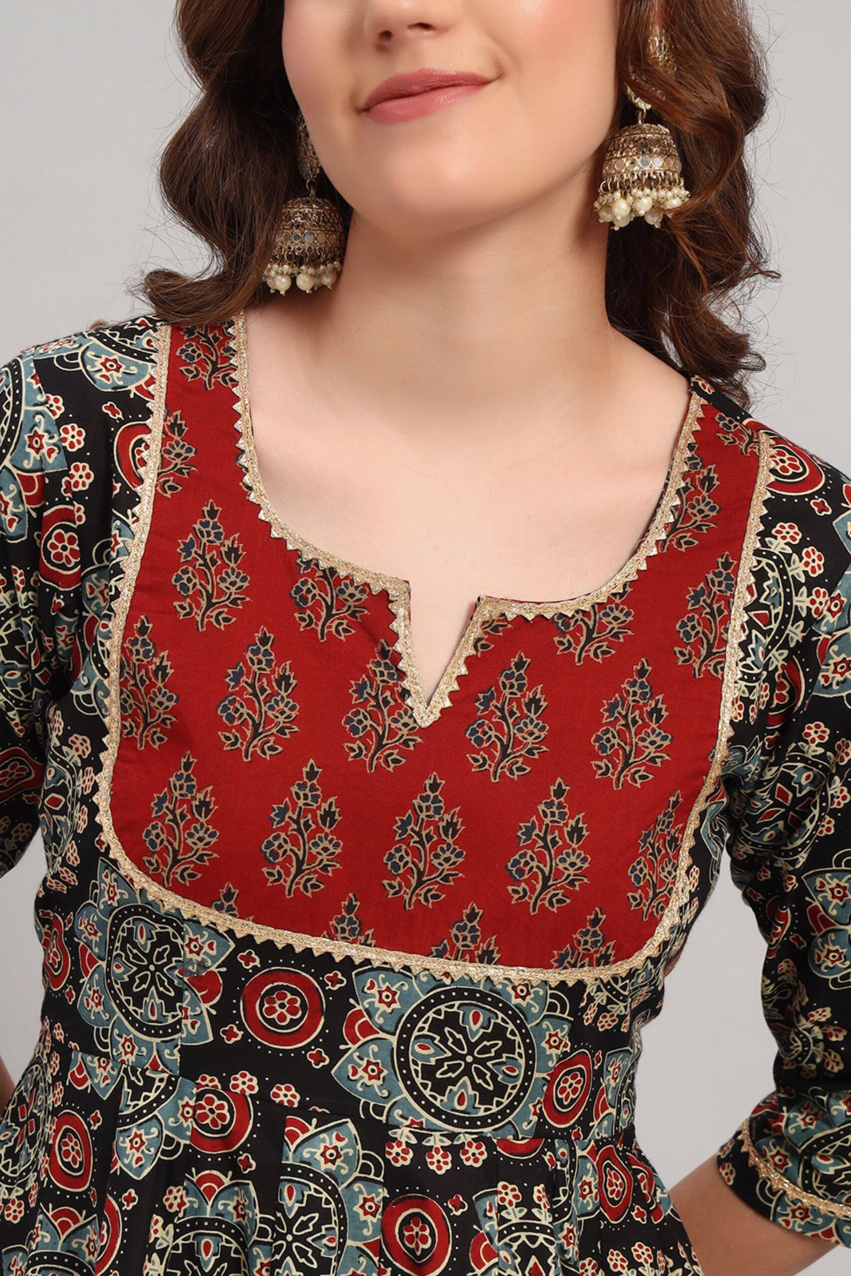 Cotton Hand Block Print Anarkali Kurta Set image 5