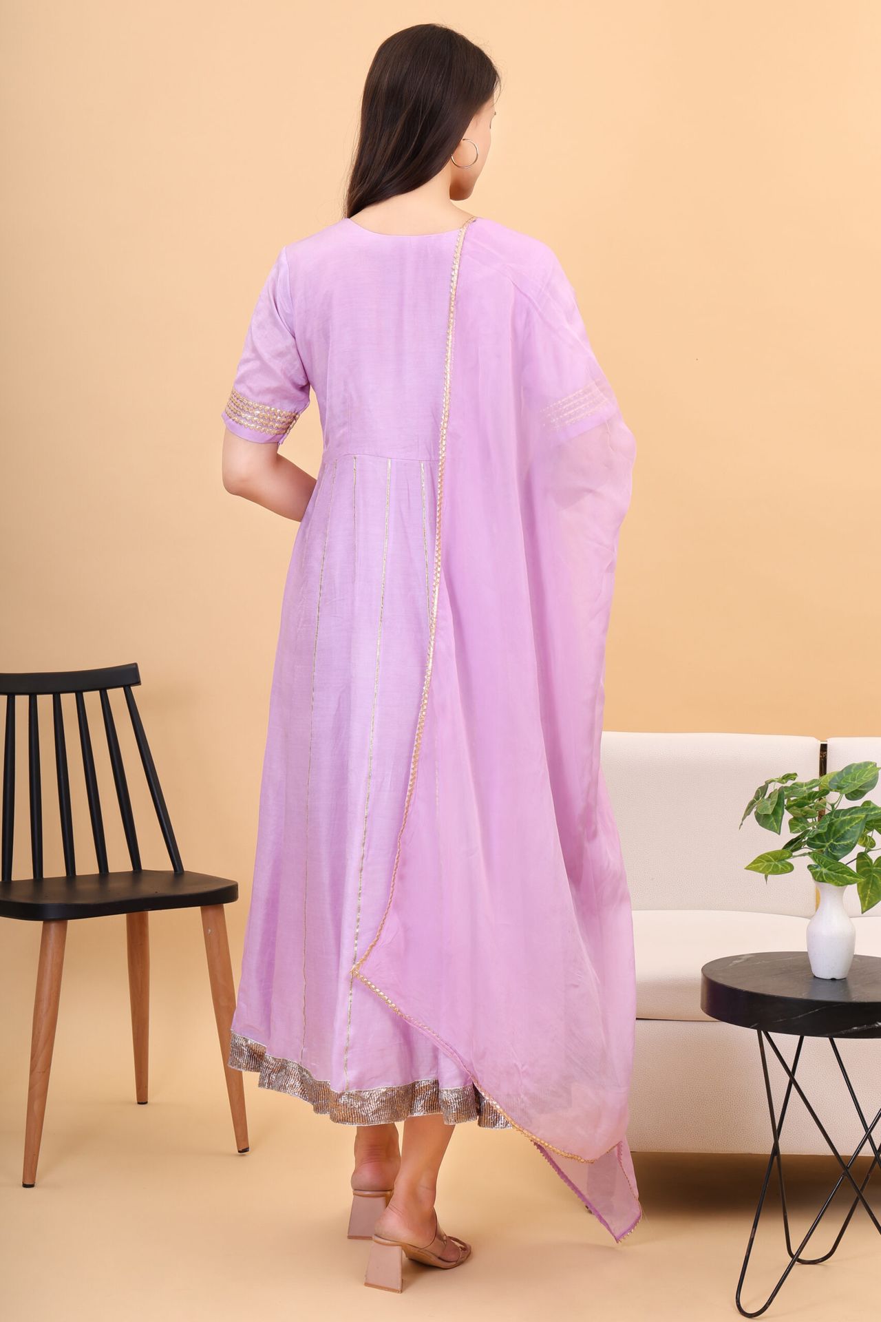 Muslin Lilac Anarkali Set With Orgenzza Dupatta image 5